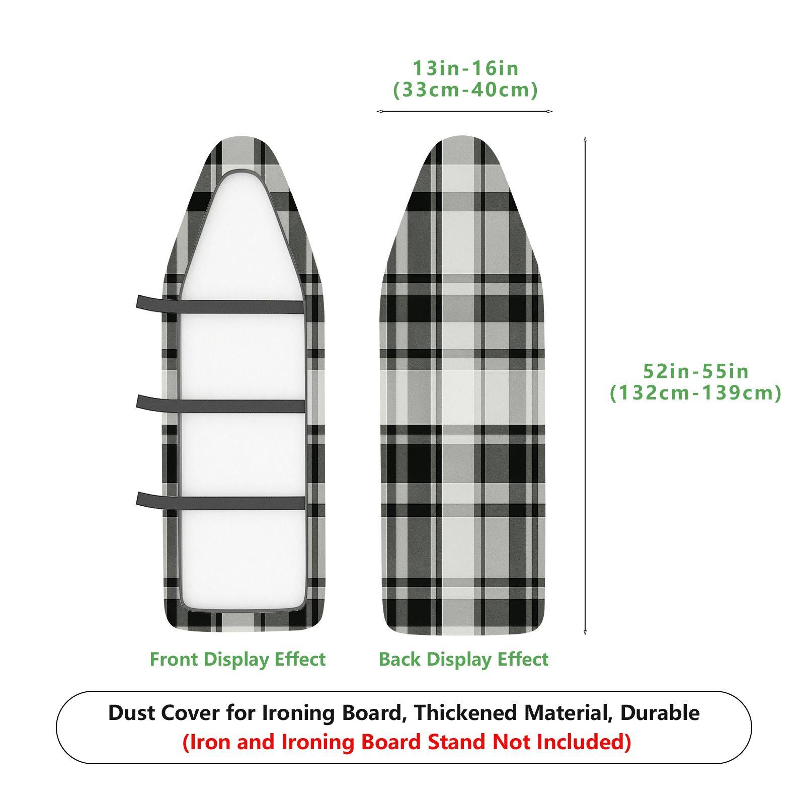 1-Piece Plaid Checked Pattern Black White  Ironing Board Cover, Universal Size, Without Board