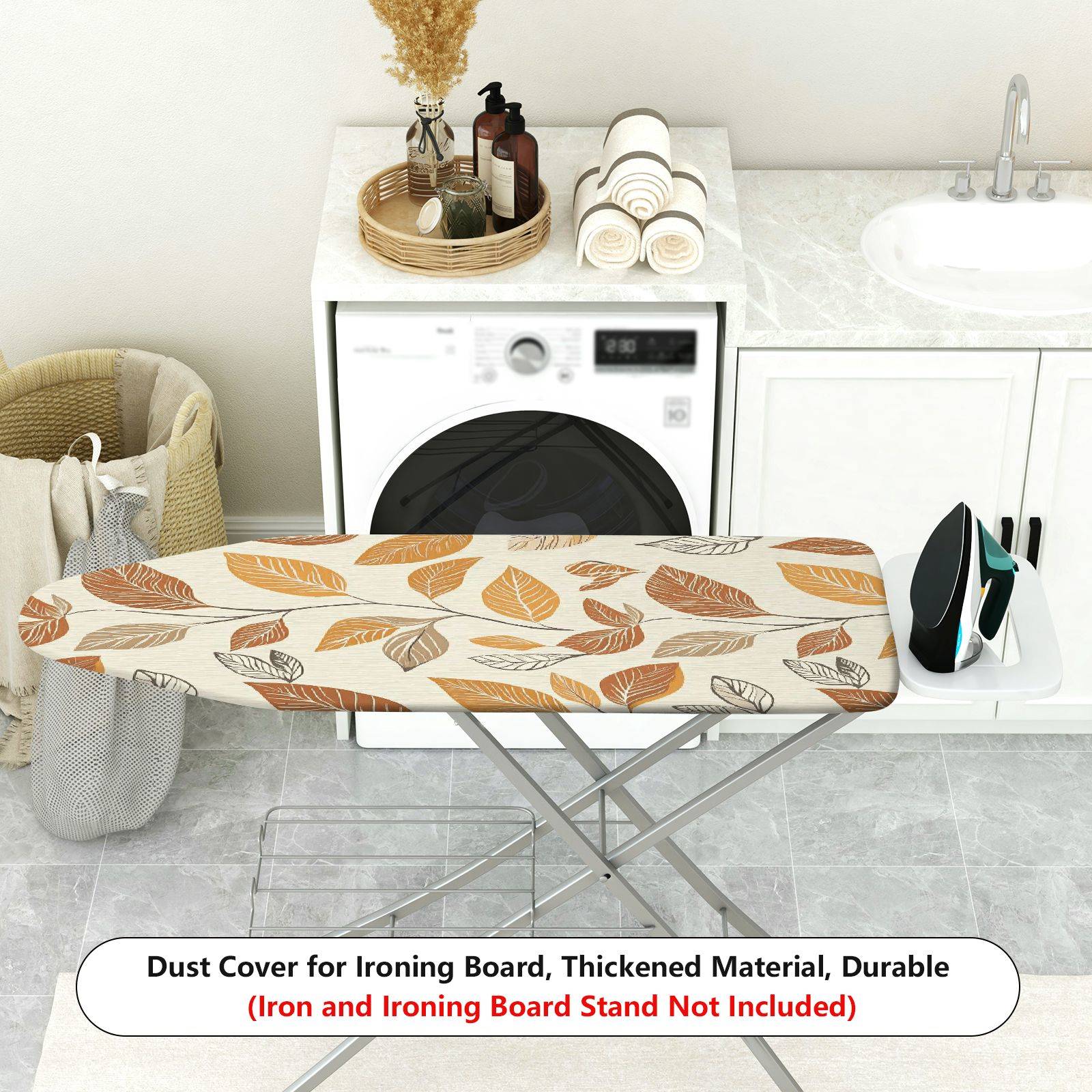 1-Piece Leaf Pattern Autumn Brown Beige  Ironing Board Cover, Universal Size, Without Board