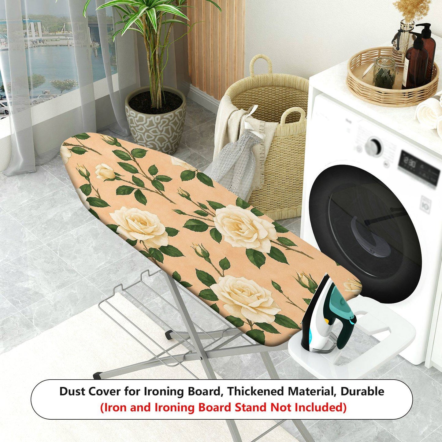 1-Piece Floral Rose Pattern Beige  Ironing Board Cover, Universal Size, Without Board