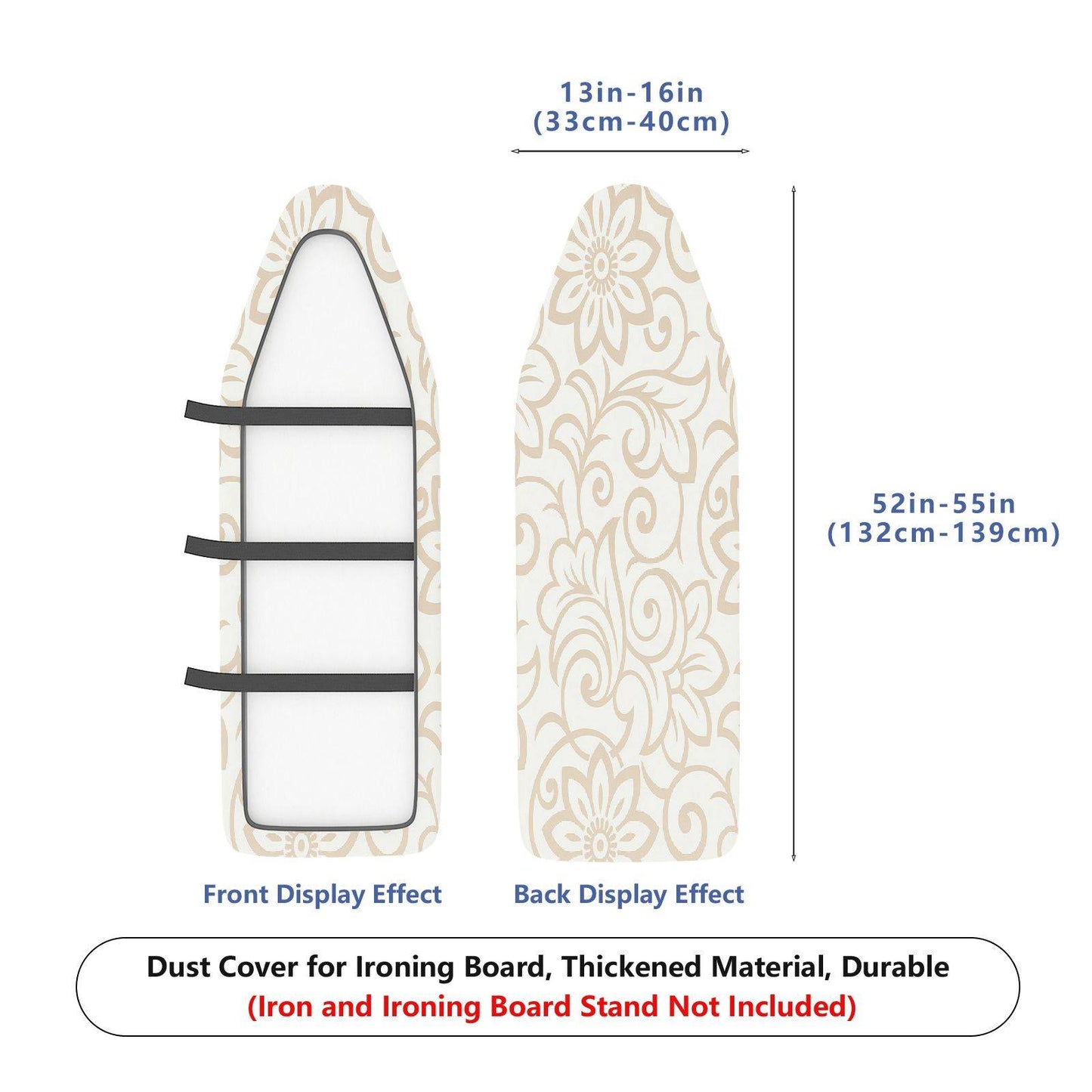 1-Piece Floral Swirl Beige  Ironing Board Cover, Universal Size, Without Board