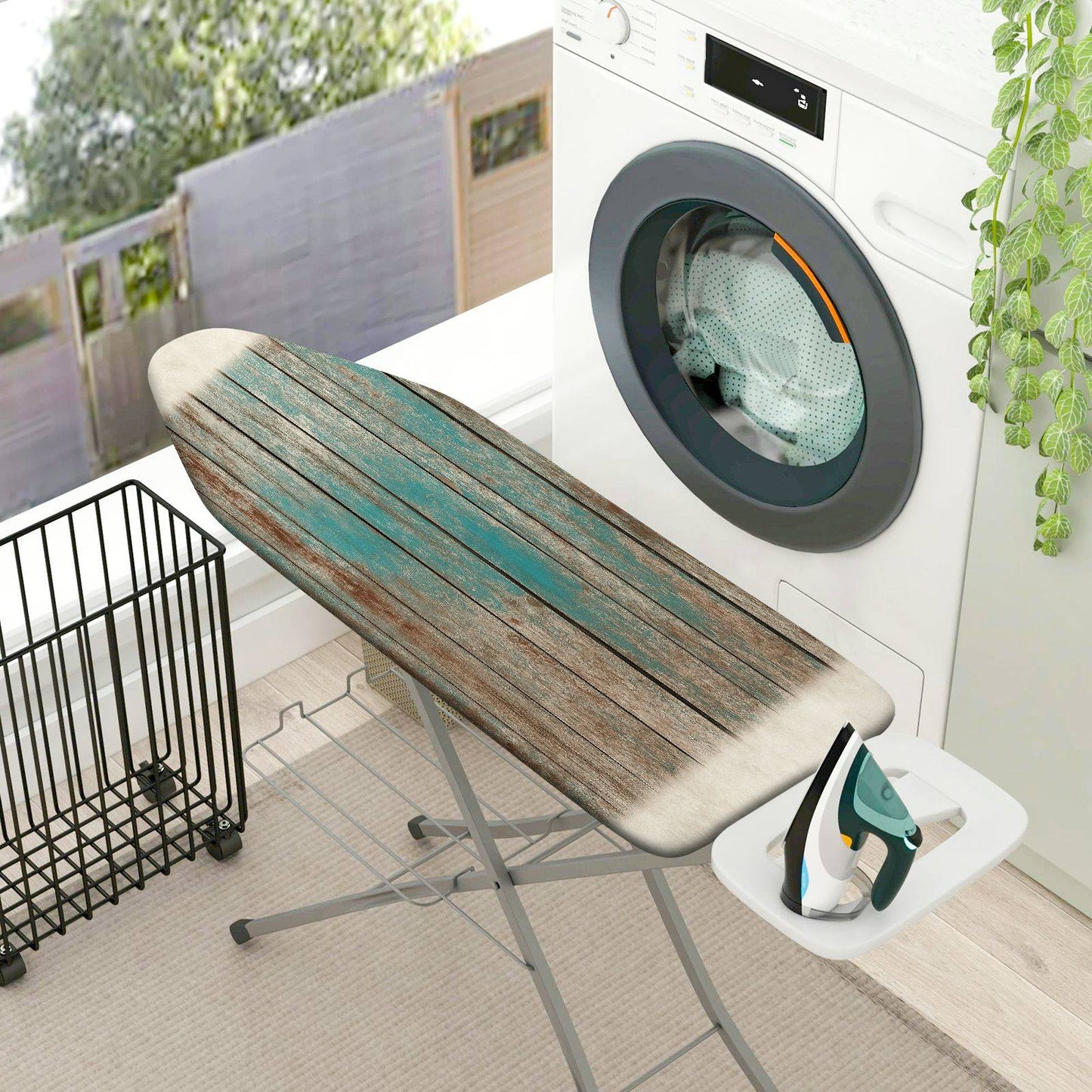 1-Piece Wood Grain Rustic Blue Brown  Ironing Board Cover, Universal Size, Without Board