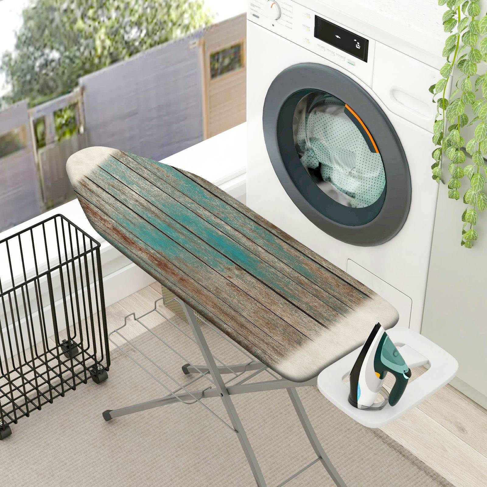 1-Piece Wood Grain Rustic Blue Brown  Ironing Board Cover, Universal Size, Without Board