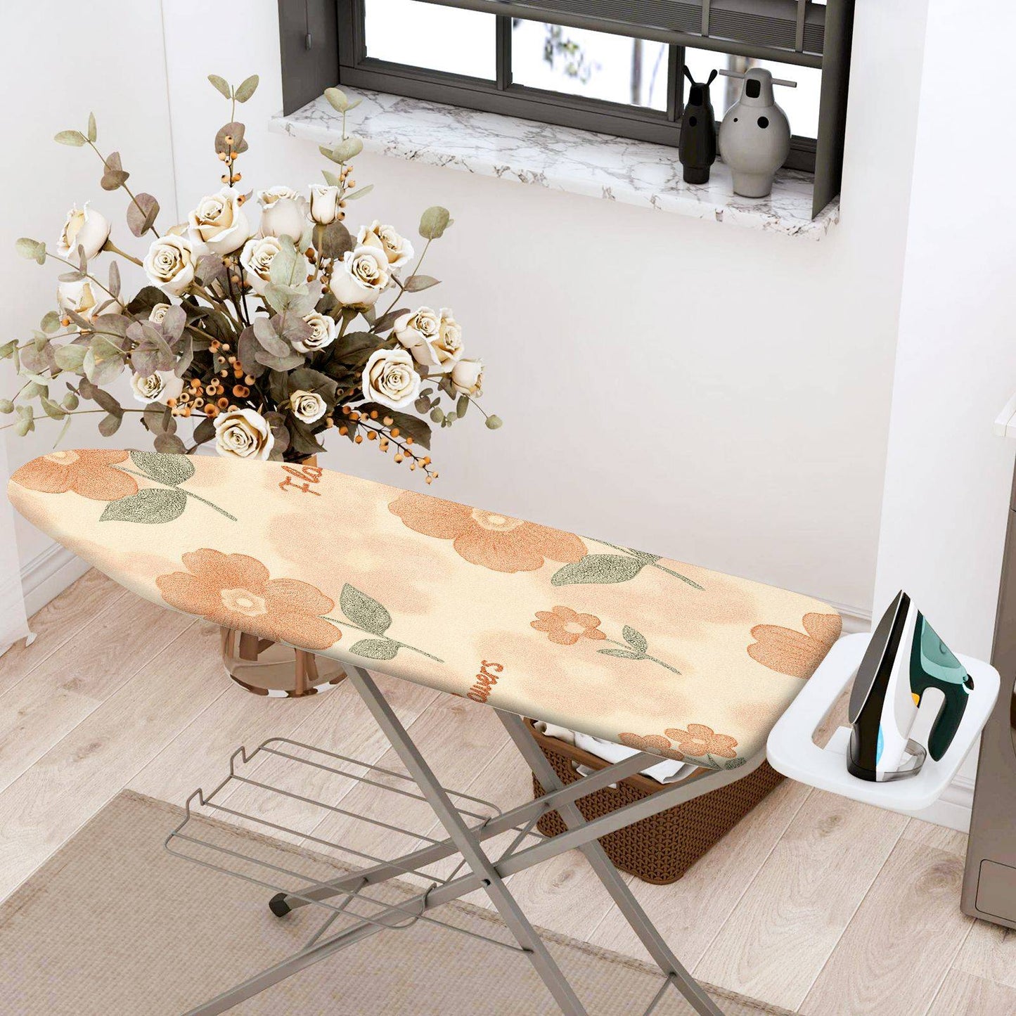 1-Piece Floral Pattern Beige Orange  Ironing Board Cover, Universal Size, Without Board