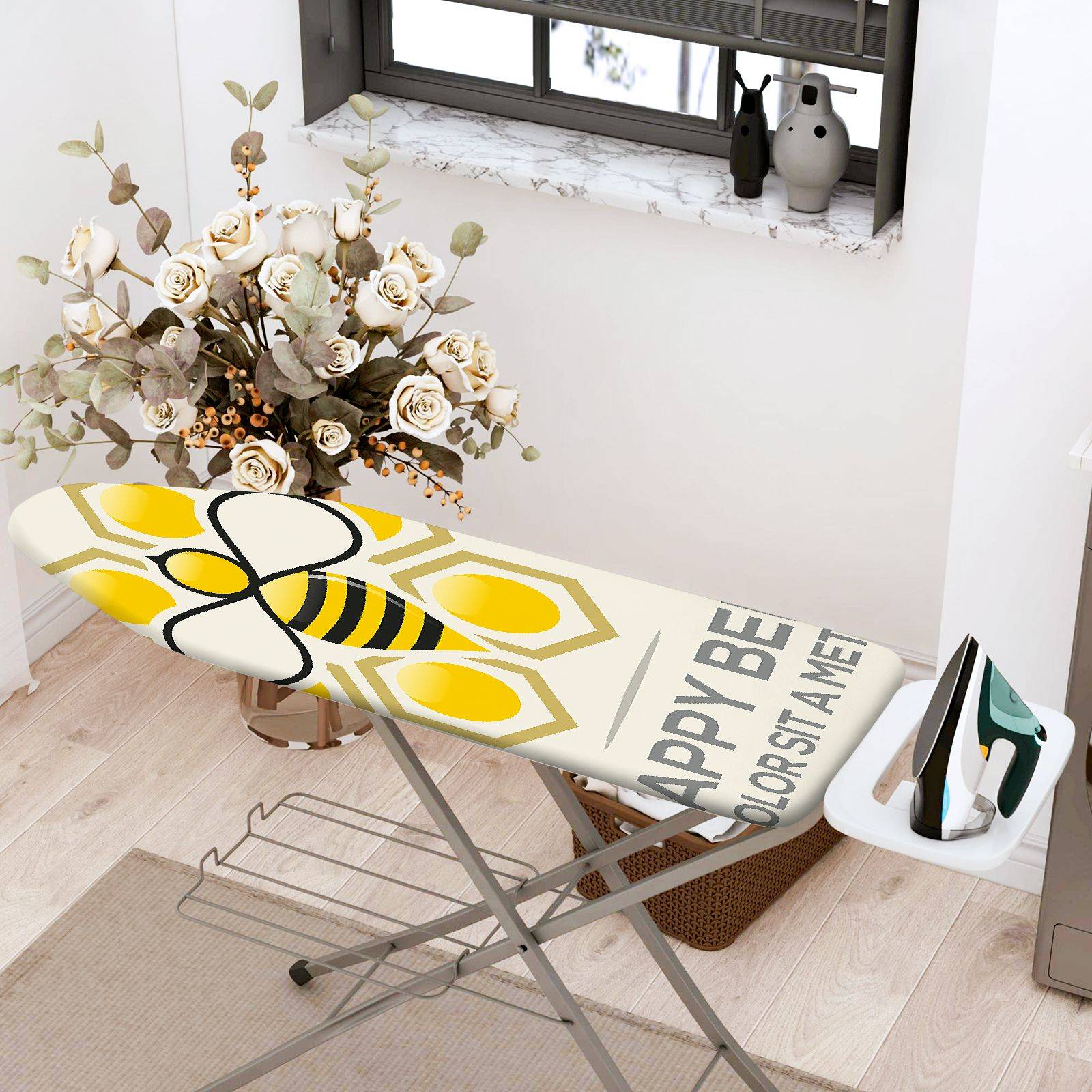 1-Piece Yellow Bee Honeycomb Pattern  Ironing Board Cover, Universal Size, Without Board