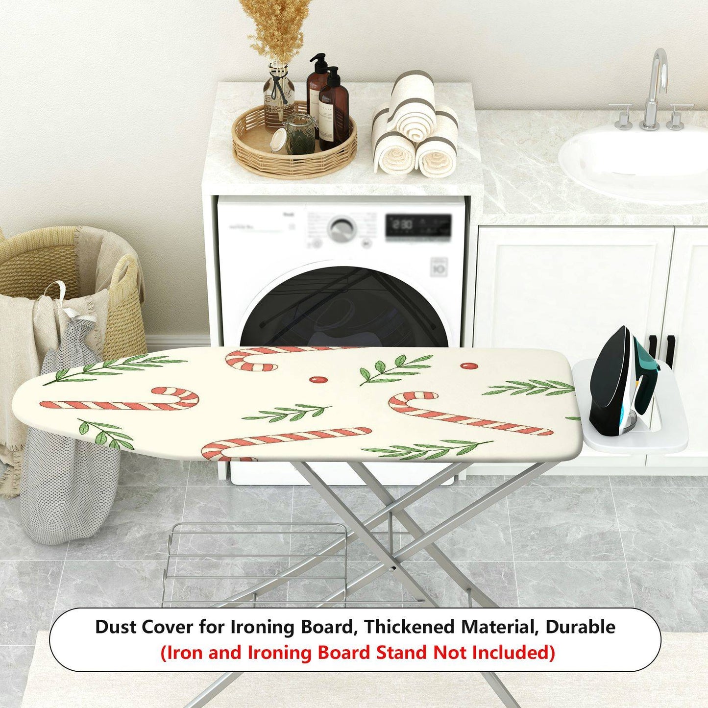 1-Piece Candy Cane Christmas Jolly  Ironing Board Cover, Universal Size, Without Board