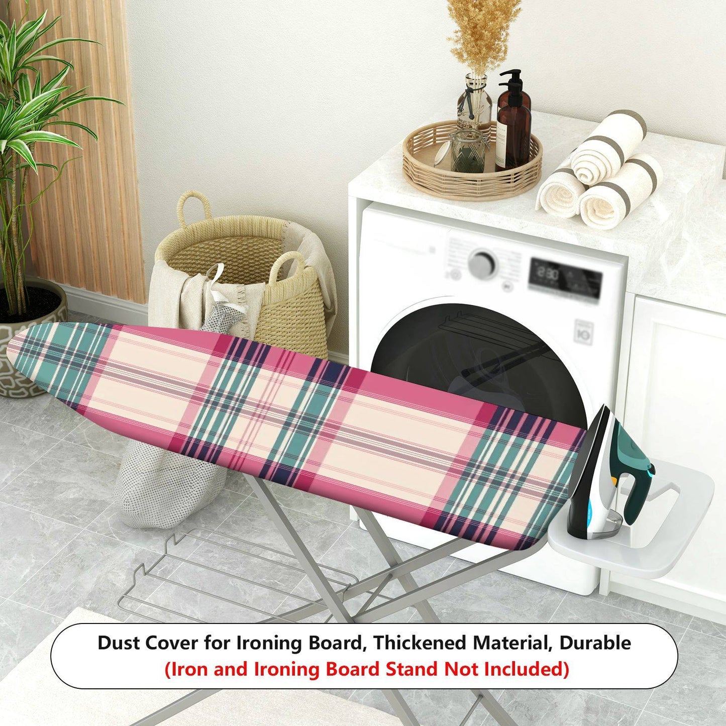 1-Piece Plaid Pink Green  Ironing Board Cover, Universal Size, Without Board