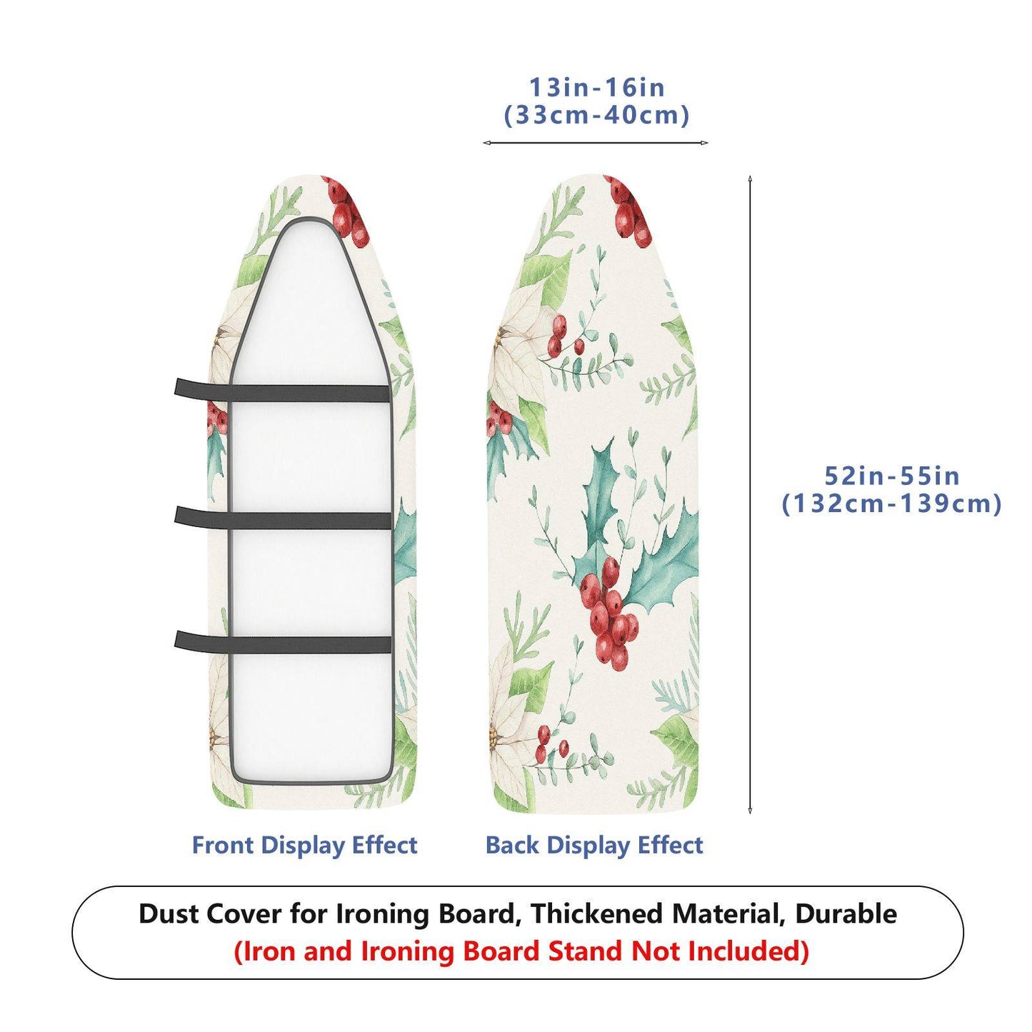 1-Piece Christmas Holly Poinsettia  Ironing Board Cover, Universal Size, Without Board