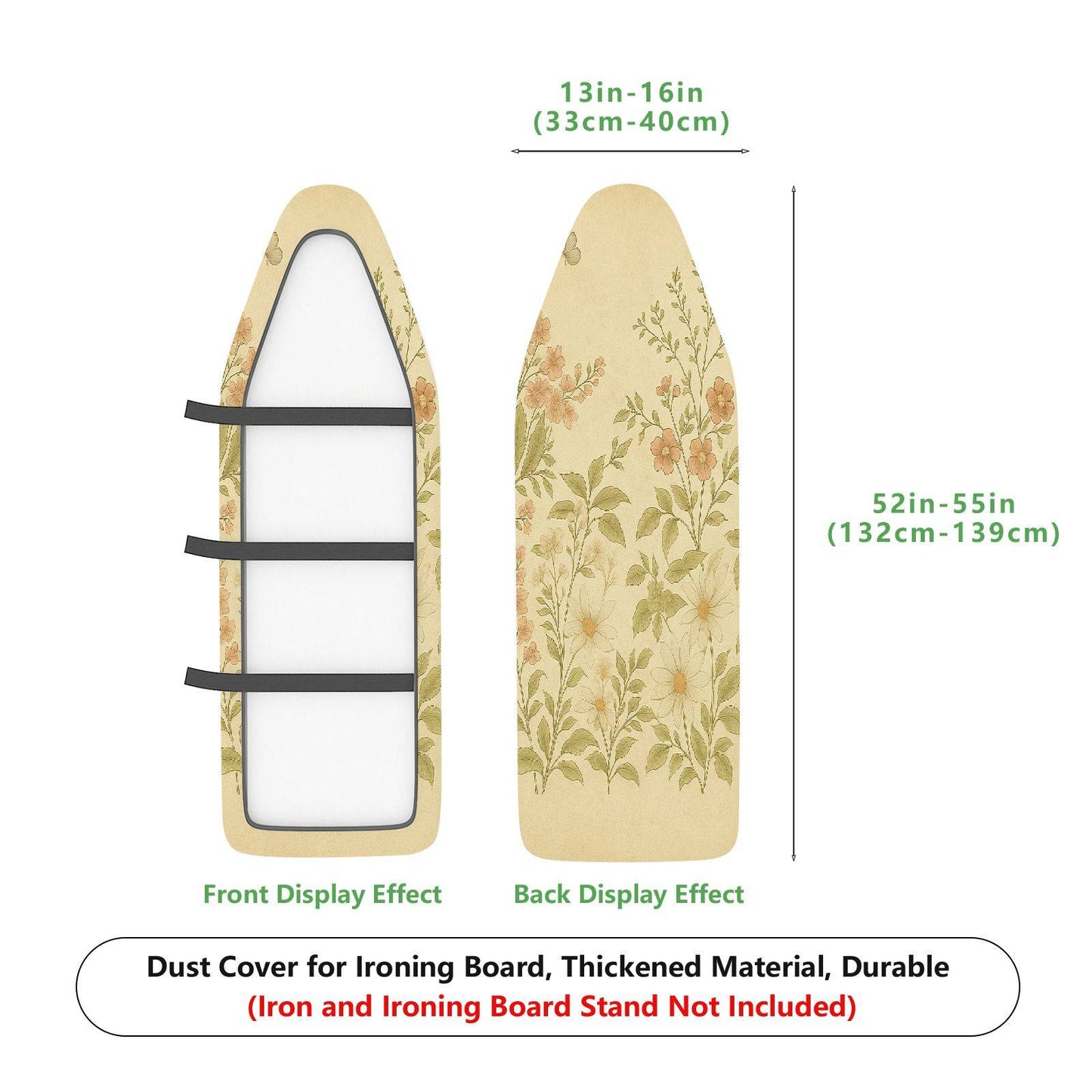 1-Piece Floral Pattern Beige Green  Ironing Board Cover, Universal Size, Without Board
