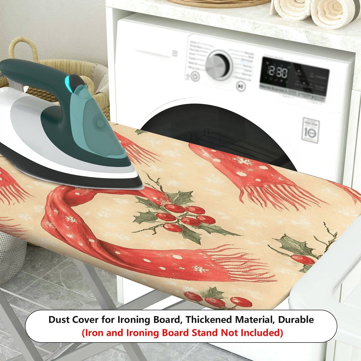 1-Piece Festive Christmas Scarf Holly  Ironing Board Cover, Universal Size, Without Board