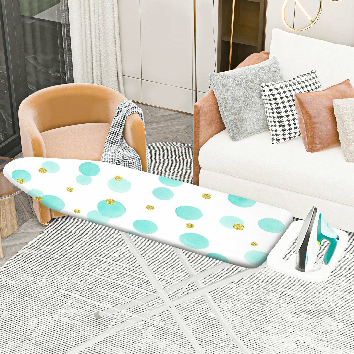 1-Piece Polka Dot Green Gold Pattern Cute  Ironing Board Cover, Universal Size, Without Board