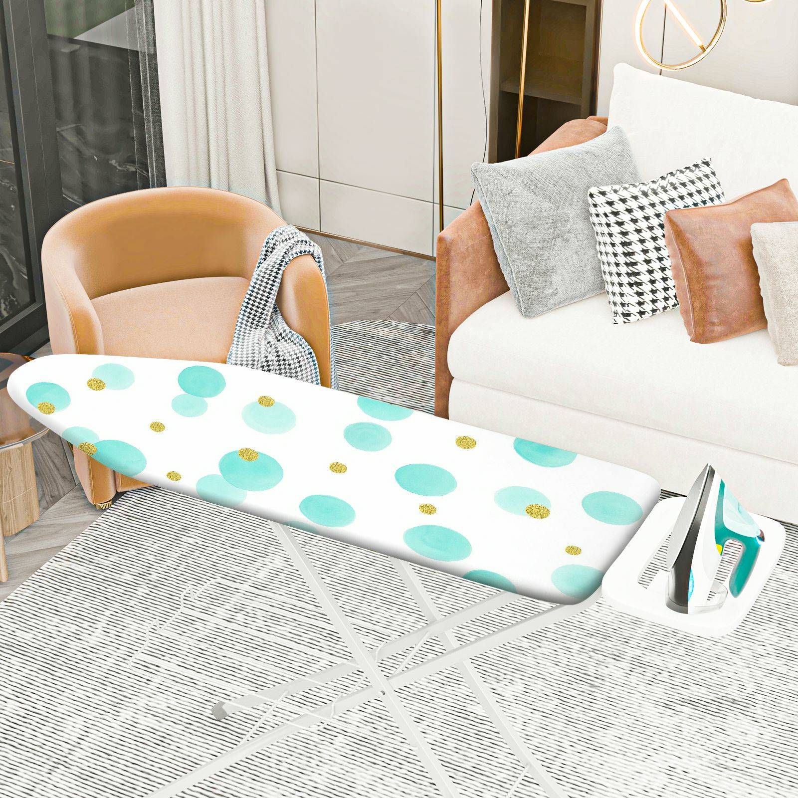 1-Piece Polka Dot Green Gold Pattern Cute  Ironing Board Cover, Universal Size, Without Board