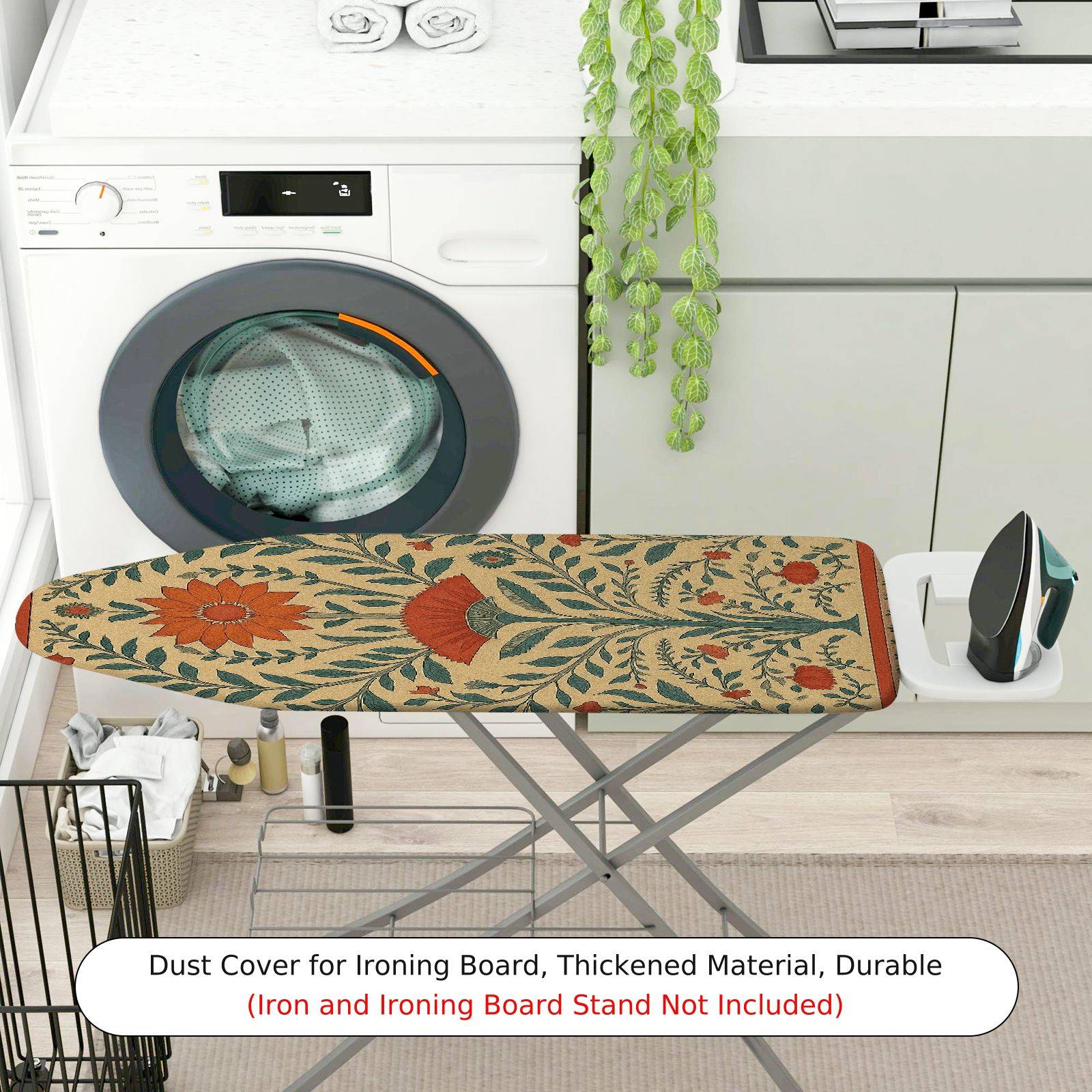 1-Piece Floral Pattern Green Beige  Ironing Board Cover, Universal Size, Without Board