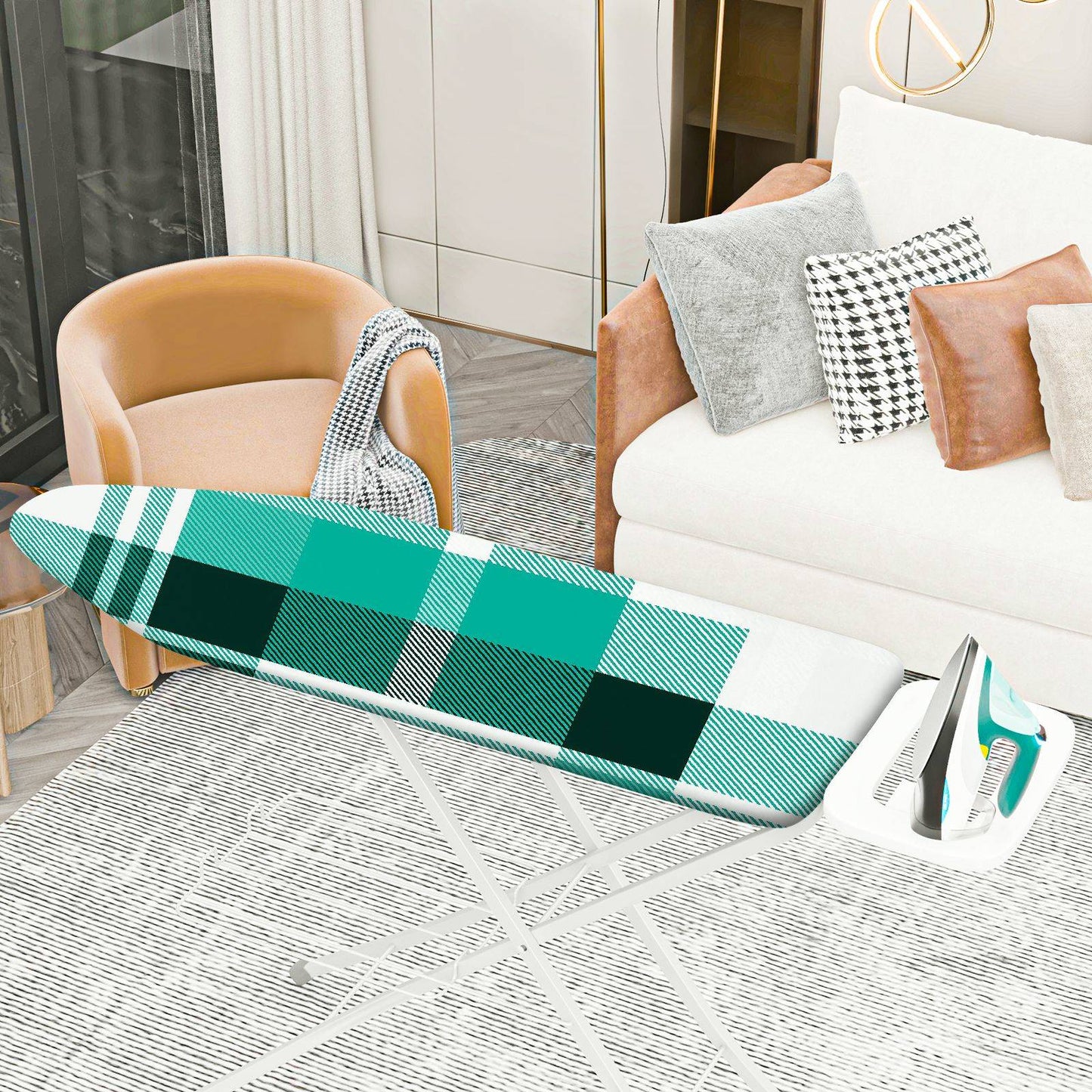 1-Piece Plaid Green White  Ironing Board Cover, Universal Size, Without Board