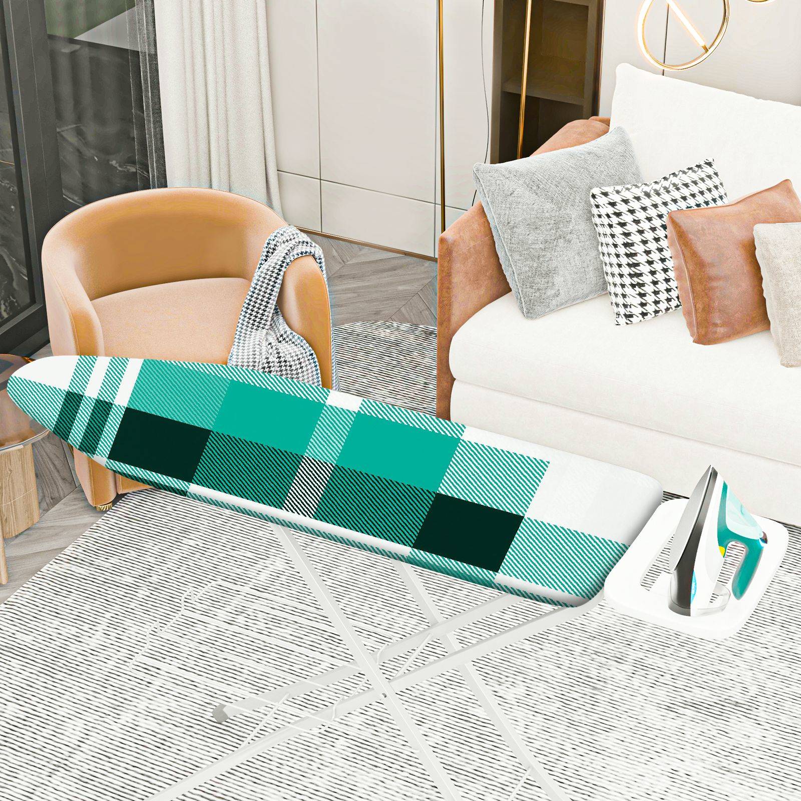 1-Piece Plaid Green White  Ironing Board Cover, Universal Size, Without Board