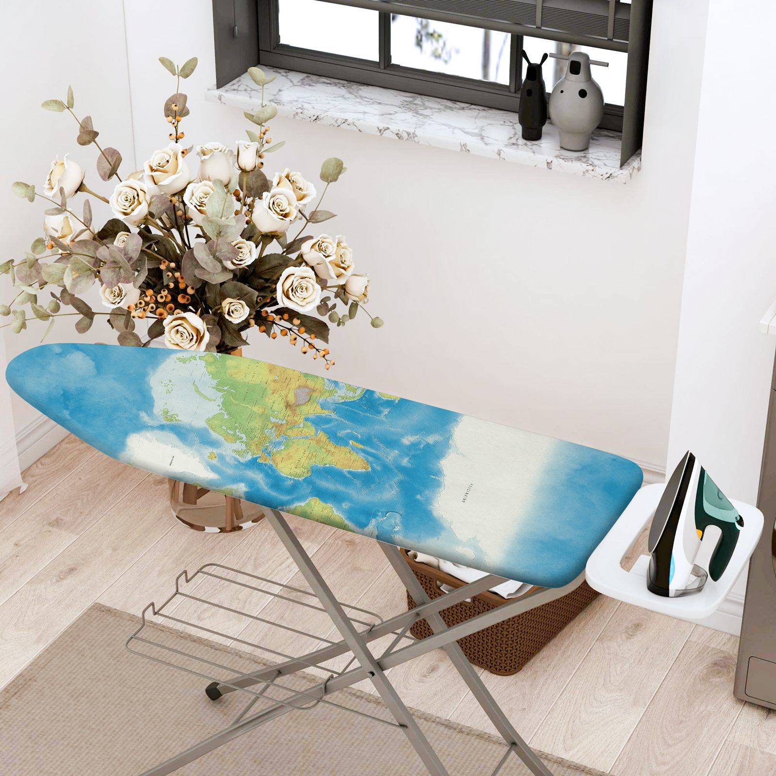 1-Piece World Map Travel Adventure  Ironing Board Cover, Universal Size, Without Board