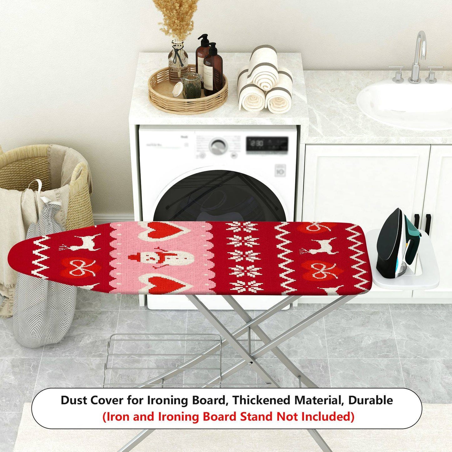 1-Piece Christmas Snowman Hearts  Ironing Board Cover, Universal Size, Without Board