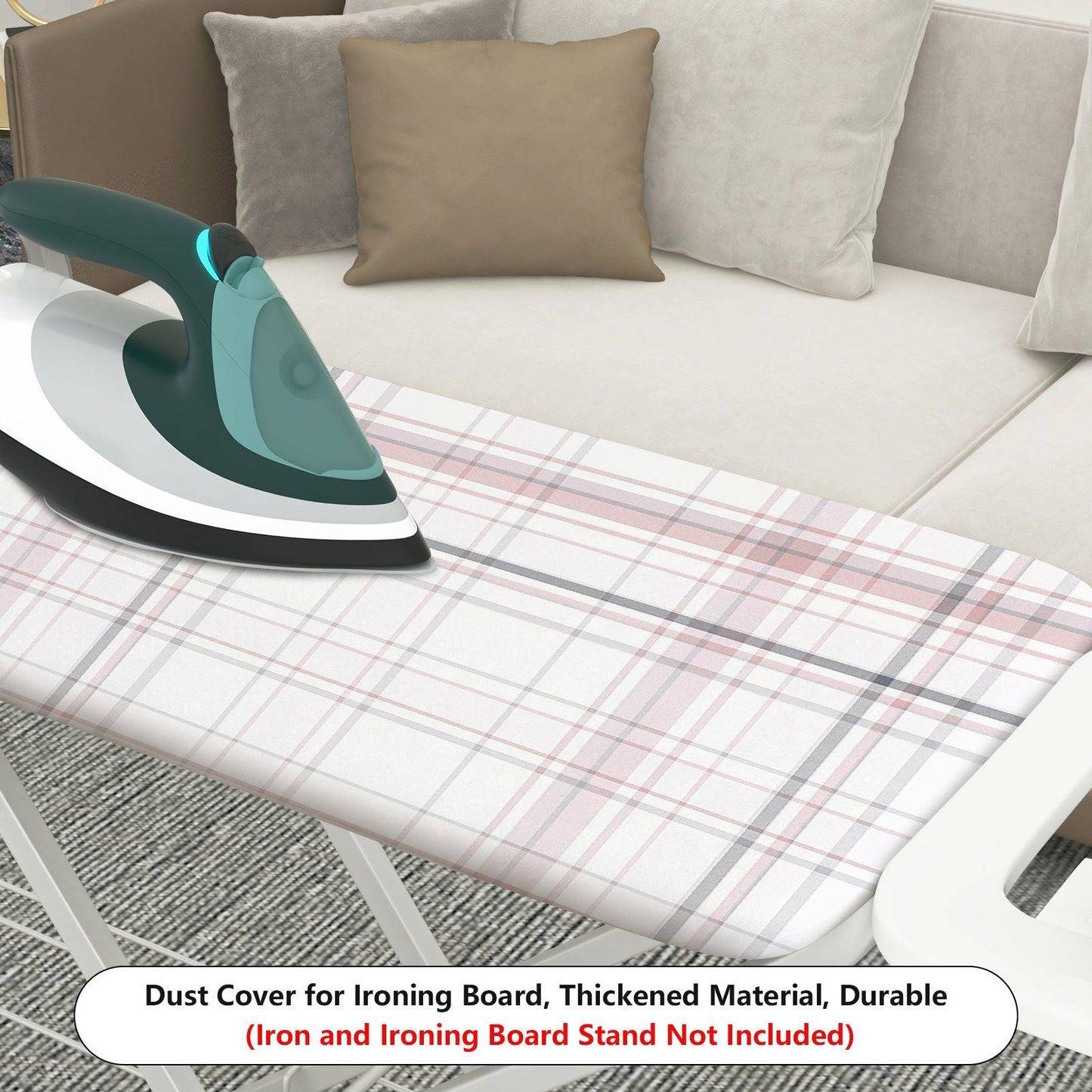 1-Piece Plaid Pattern White Gray Checkered  Ironing Board Cover, Universal Size, Without Board