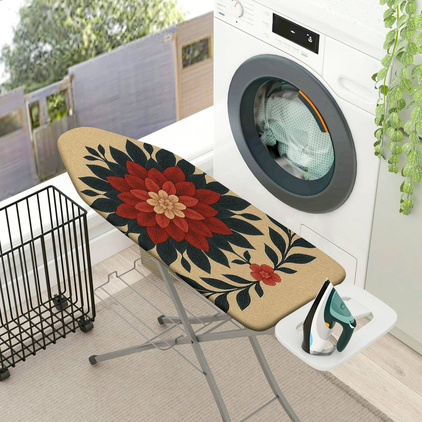 1-Piece Floral Red Green Beige  Ironing Board Cover, Universal Size, Without Board