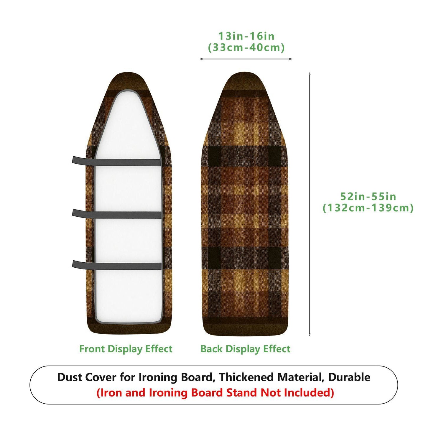 1-Piece Plaid Checkered Brown  Ironing Board Cover, Universal Size, Without Board