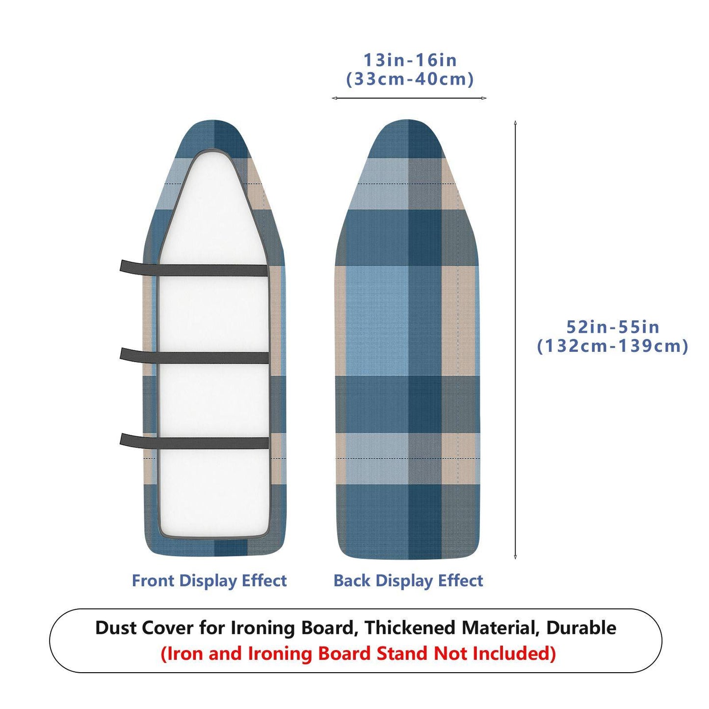 1-Piece Plaid Blue Checkered  Ironing Board Cover, Universal Size, Without Board
