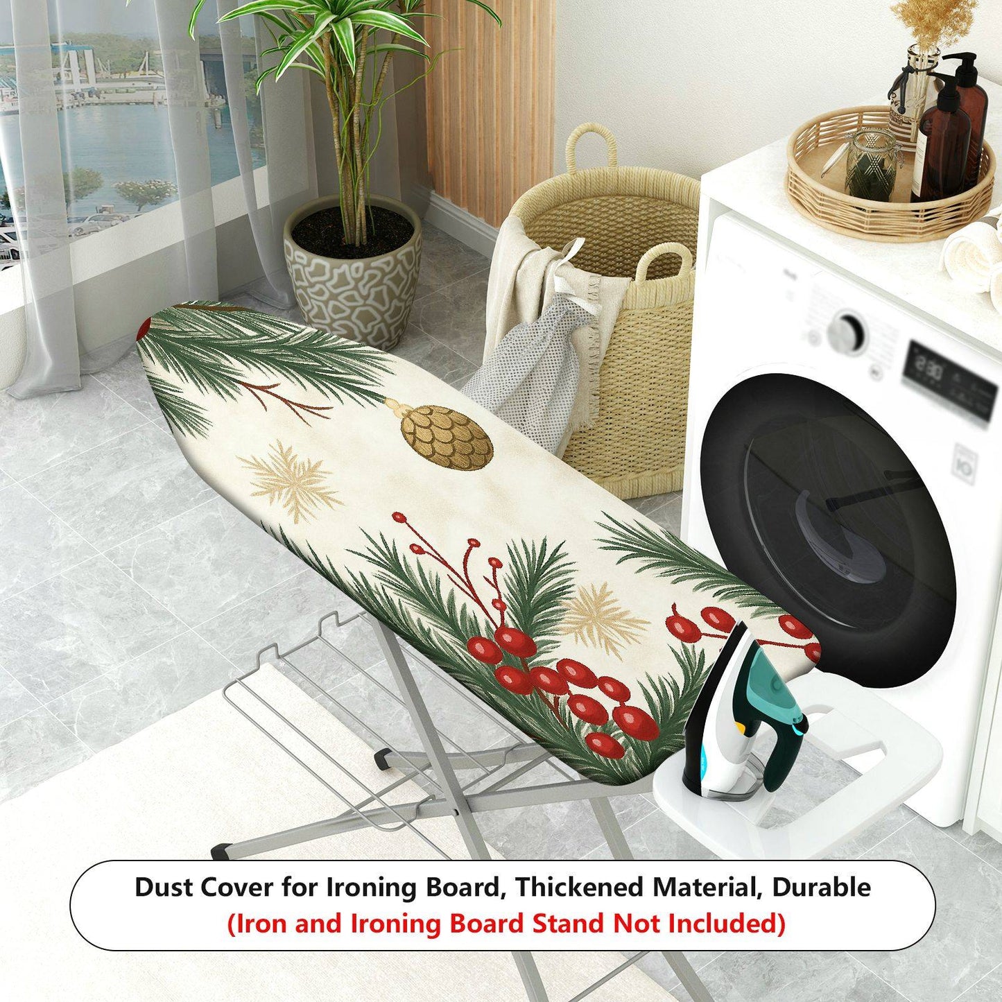 1-Piece Christmas Pine Cone Berry  Ironing Board Cover, Universal Size, Without Board