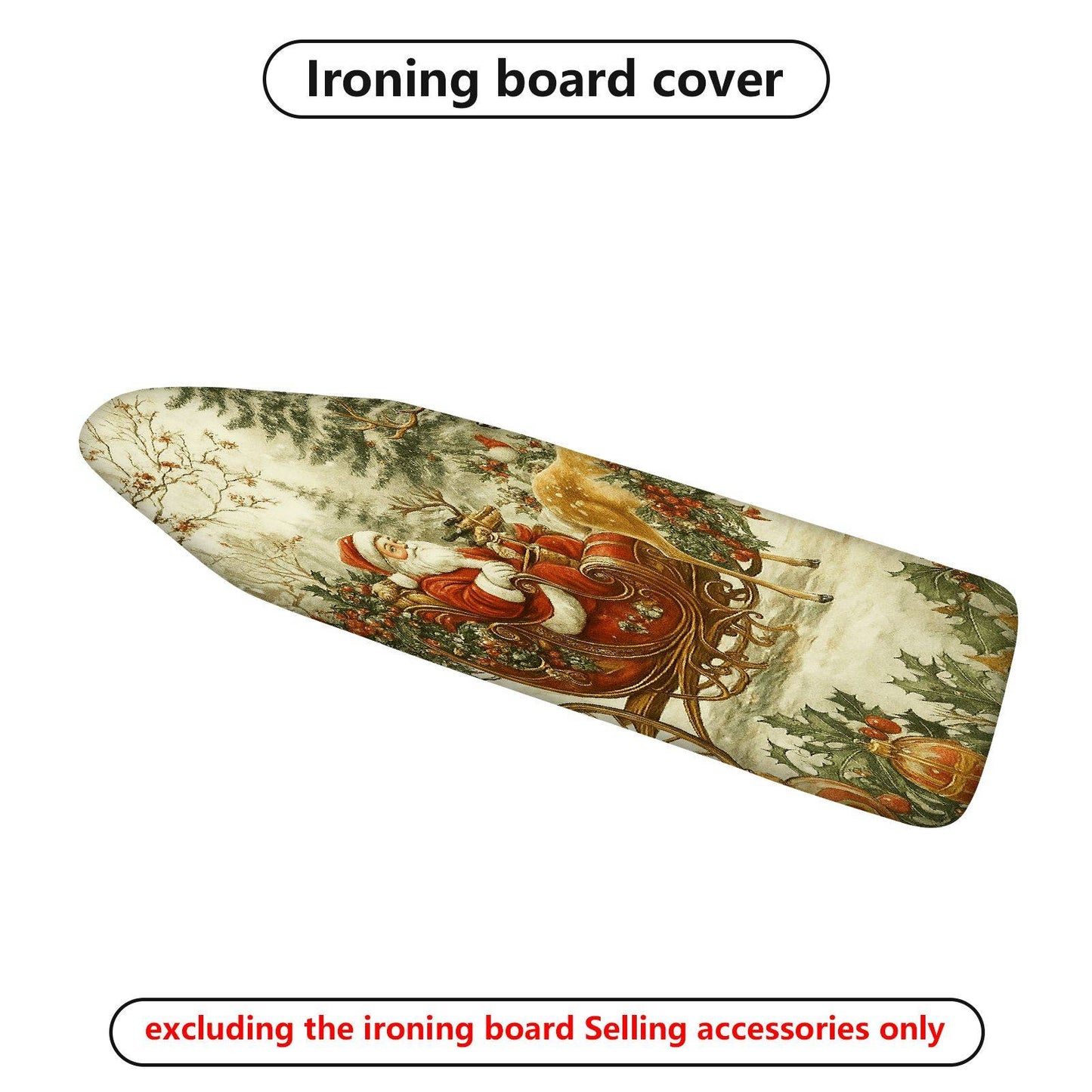 1-Piece Santa Claus Sleigh Reindeer Christmas  Ironing Board Cover, Universal Size, Without Board