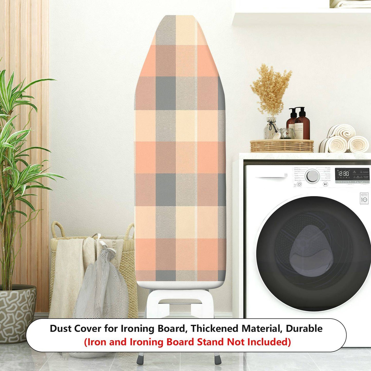 1-Piece Plaid Checkered Beige  Ironing Board Cover, Universal Size, Without Board
