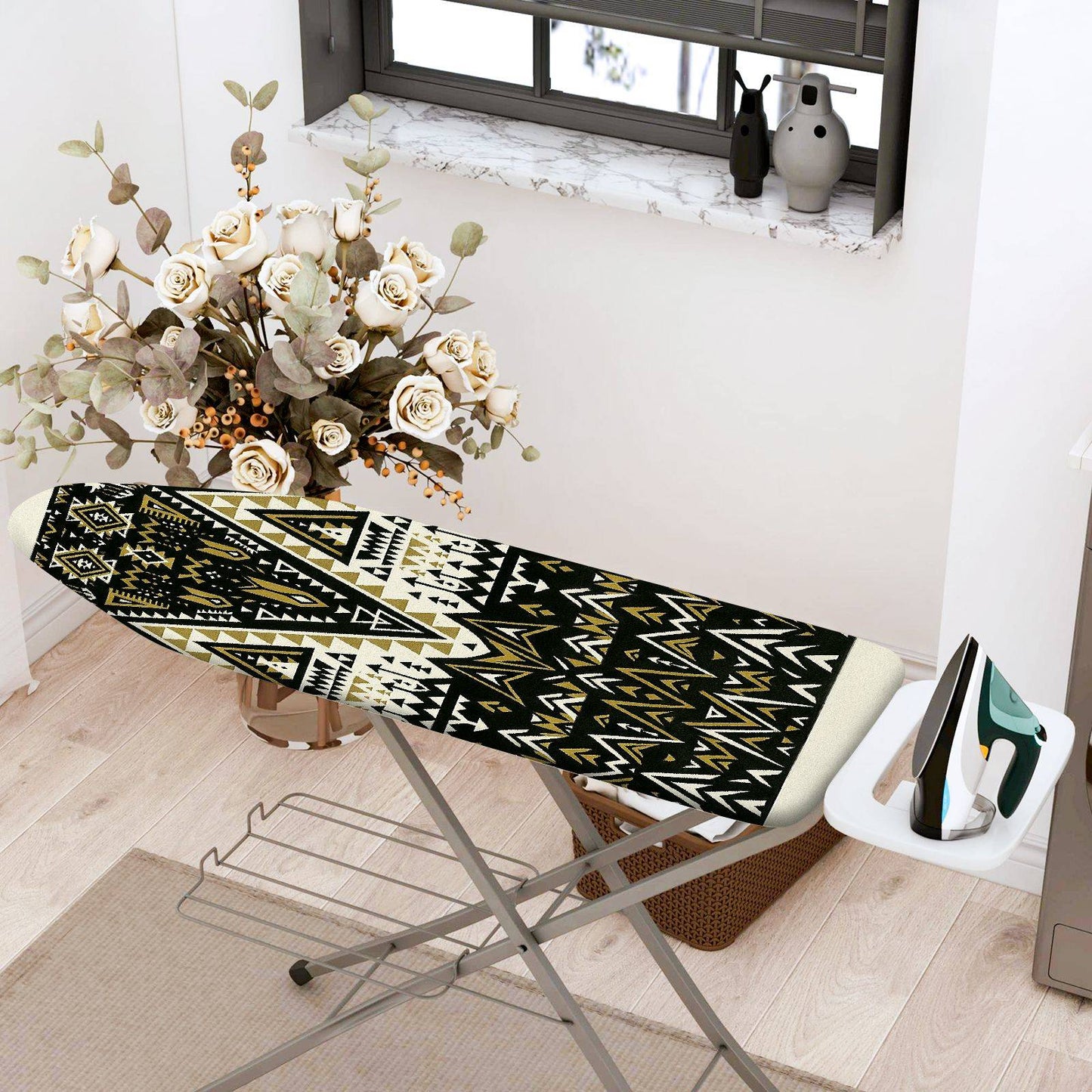 1-Piece Geometric Black Beige Pattern  Ironing Board Cover, Universal Size, Without Board