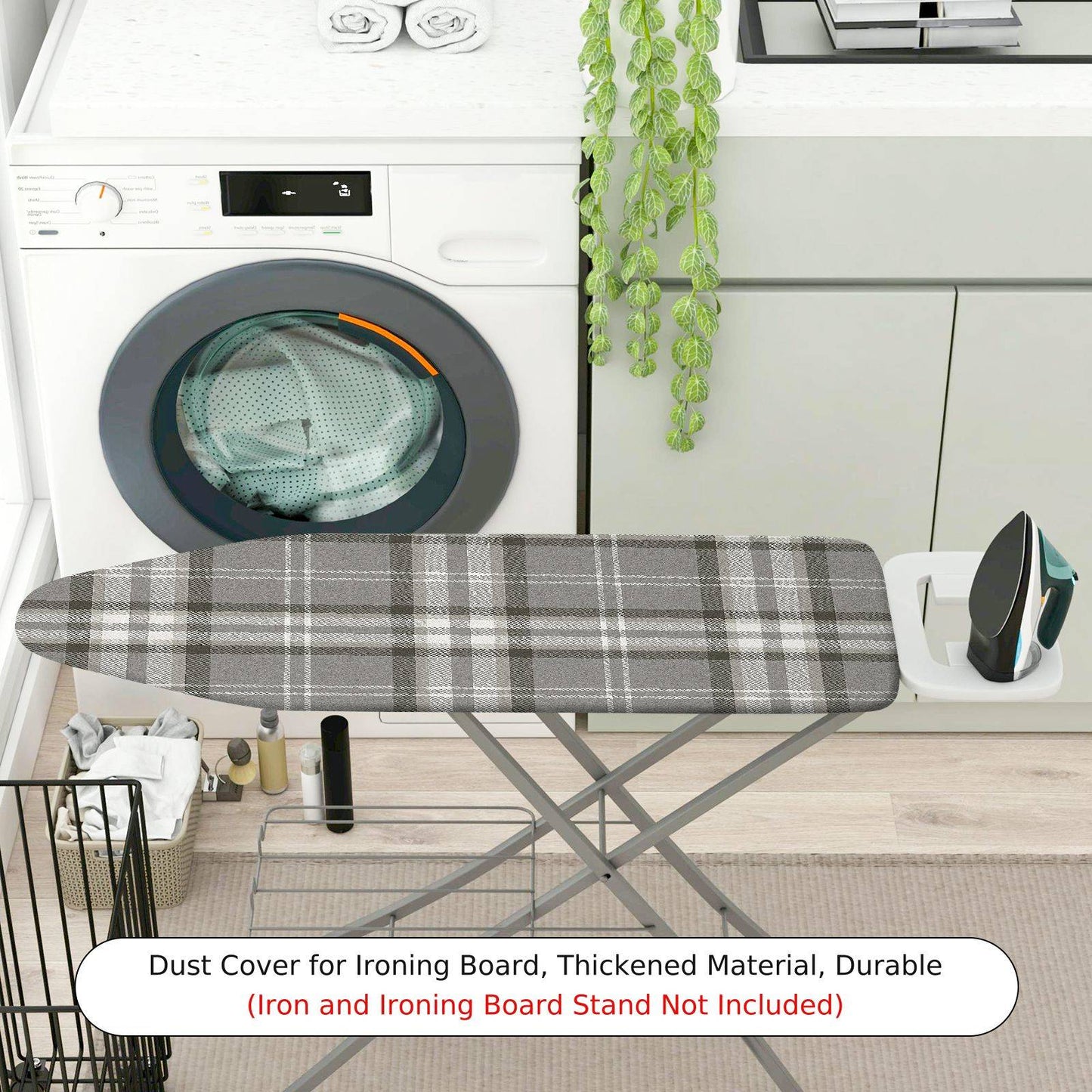 1-Piece Plaid Checkered Gray  Ironing Board Cover, Universal Size, Without Board