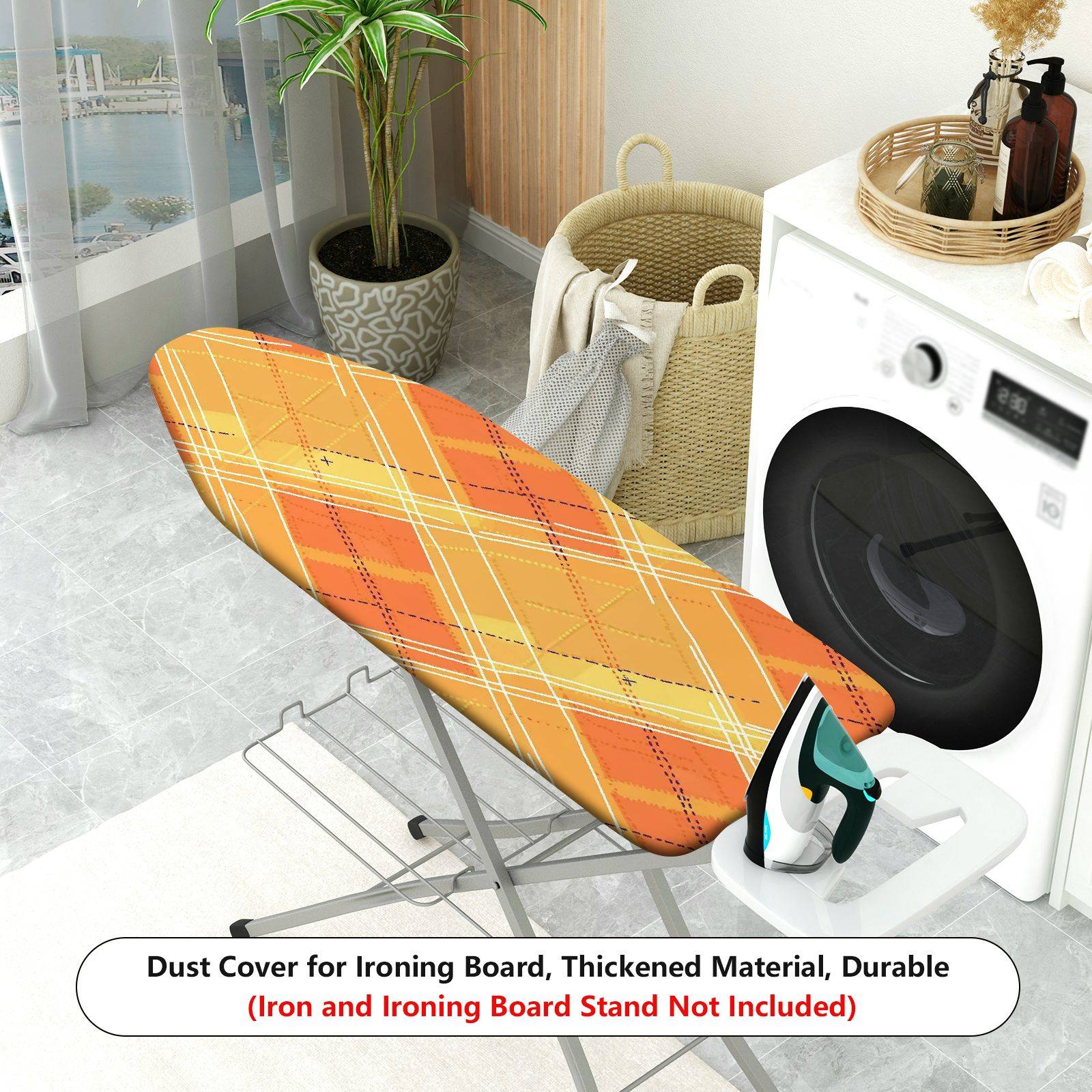1-Piece Plaid Geometric Orange  Ironing Board Cover, Universal Size, Without Board