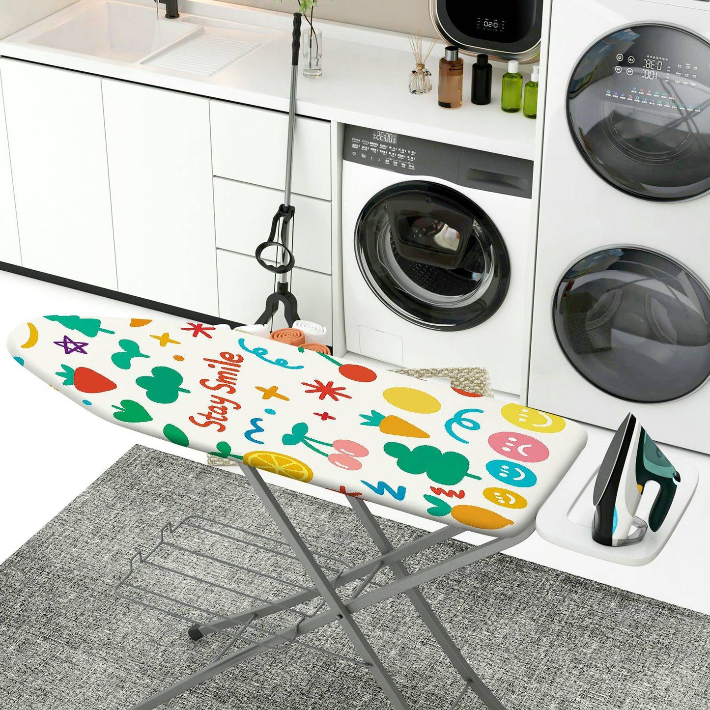 1-Piece Colorful Smiley Fruits  Ironing Board Cover, Universal Size, Without Board