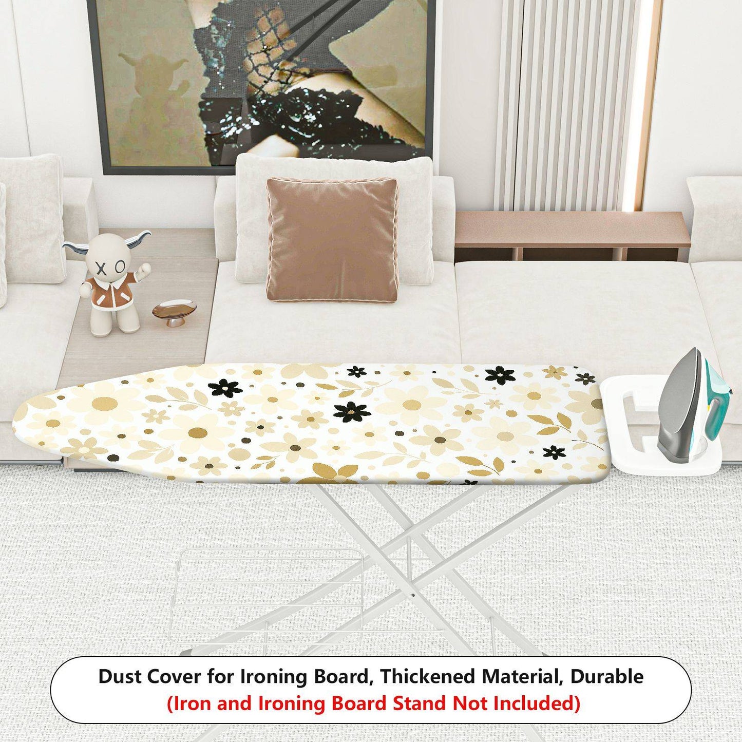 1-Piece Floral Leaf Pattern Beige Flowers  Ironing Board Cover, Universal Size, Without Board