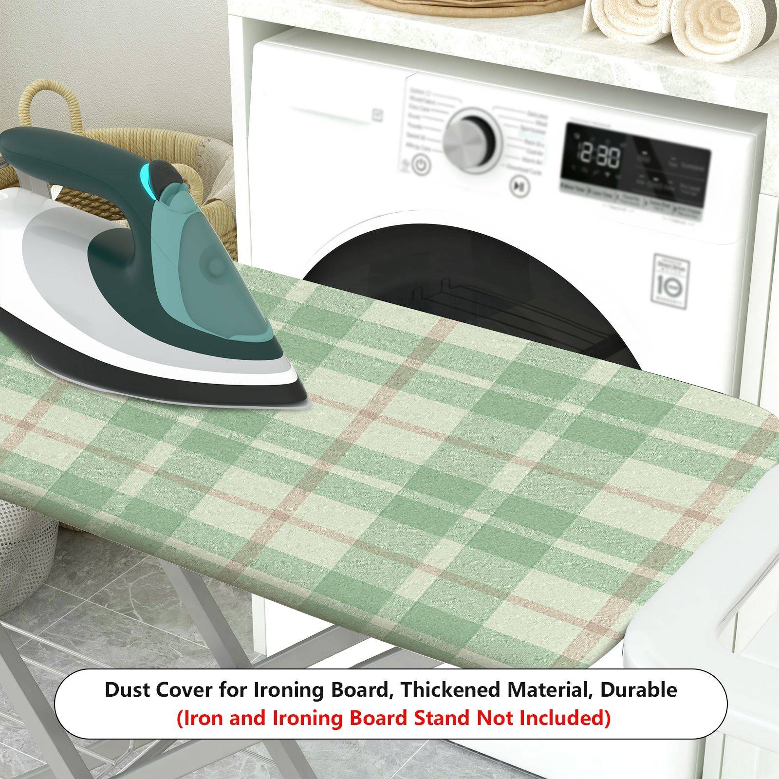 1-Piece Plaid Green Beige  Ironing Board Cover, Universal Size, Without Board