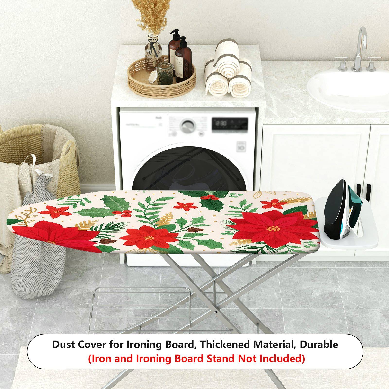 1-Piece Christmas Floral Leaves  Ironing Board Cover, Universal Size, Without Board