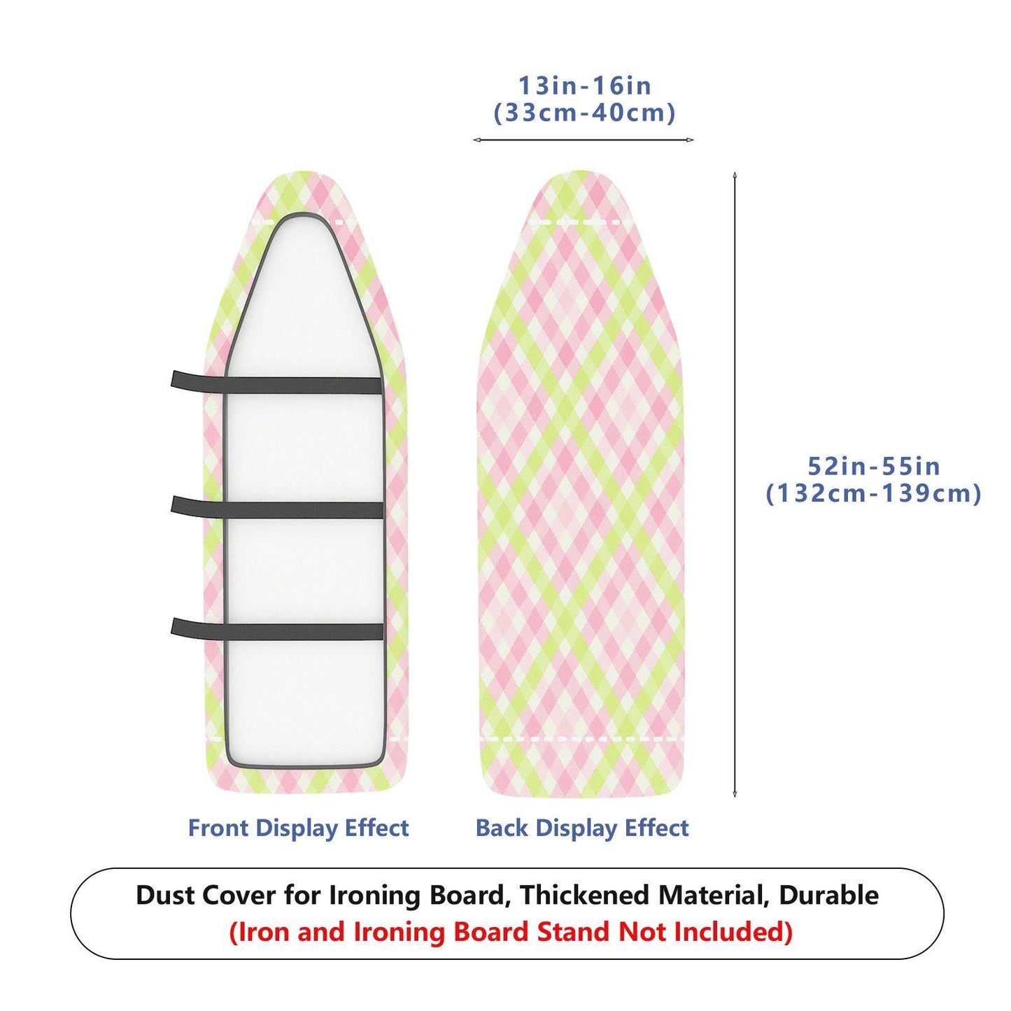 1-Piece Pastel Pink Green Plaid Pattern  Ironing Board Cover, Universal Size, Without Board
