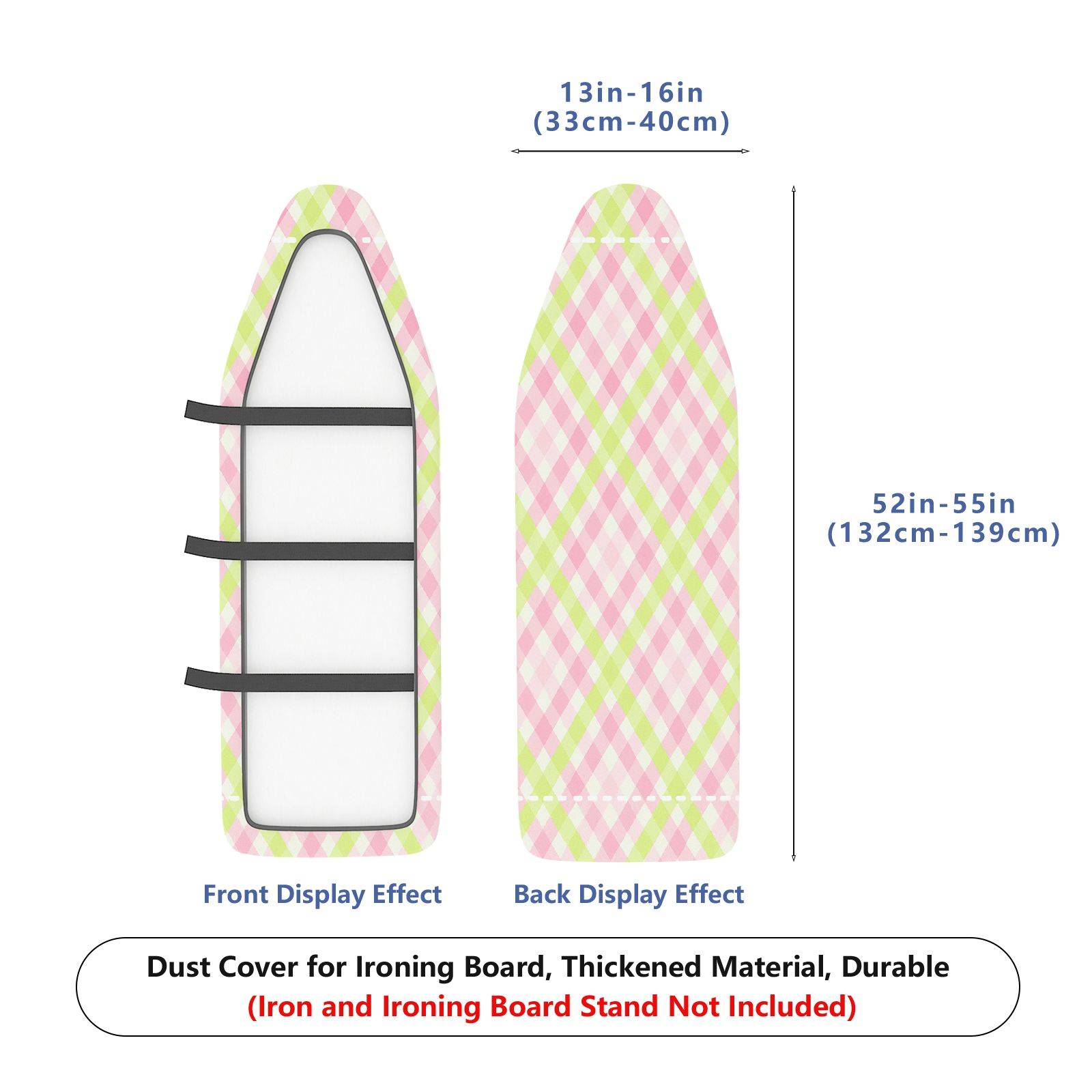 1-Piece Pastel Pink Green Plaid Pattern  Ironing Board Cover, Universal Size, Without Board