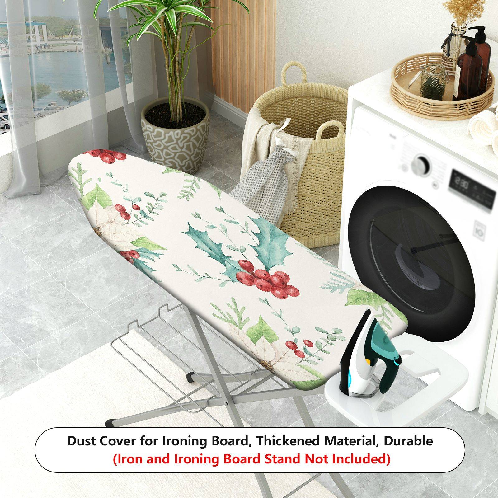 1-Piece Christmas Holly Berry Floral  Ironing Board Cover, Universal Size, Without Board