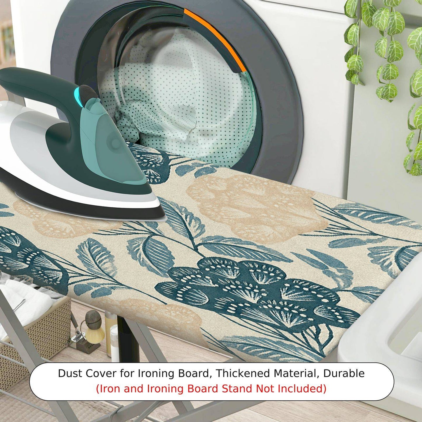 1-Piece Floral Leaf Beige Blue  Ironing Board Cover, Universal Size, Without Board