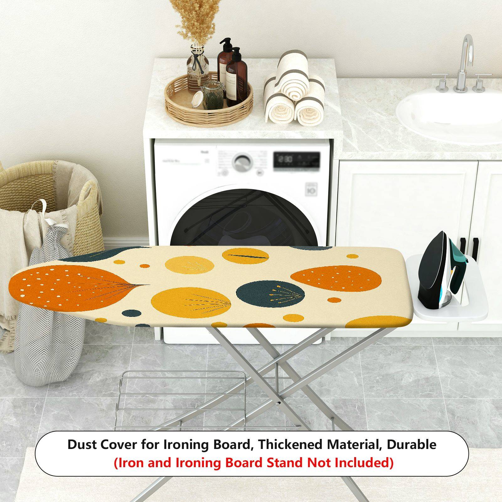 1-Piece Abstract Retro Circle Leaf  Ironing Board Cover, Universal Size, Without Board