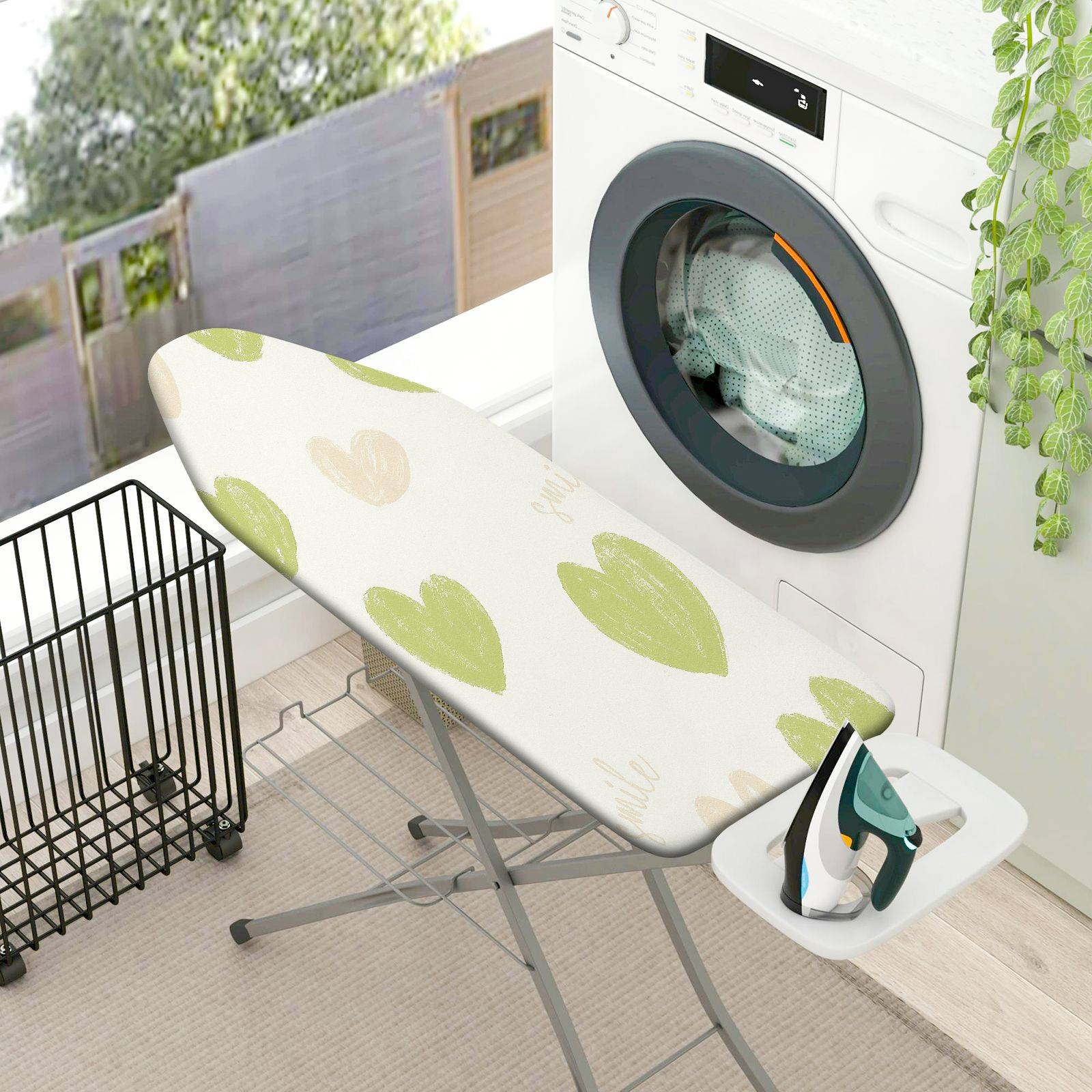 1-Piece Leaf Pattern Green Beige  Ironing Board Cover, Universal Size, Without Board