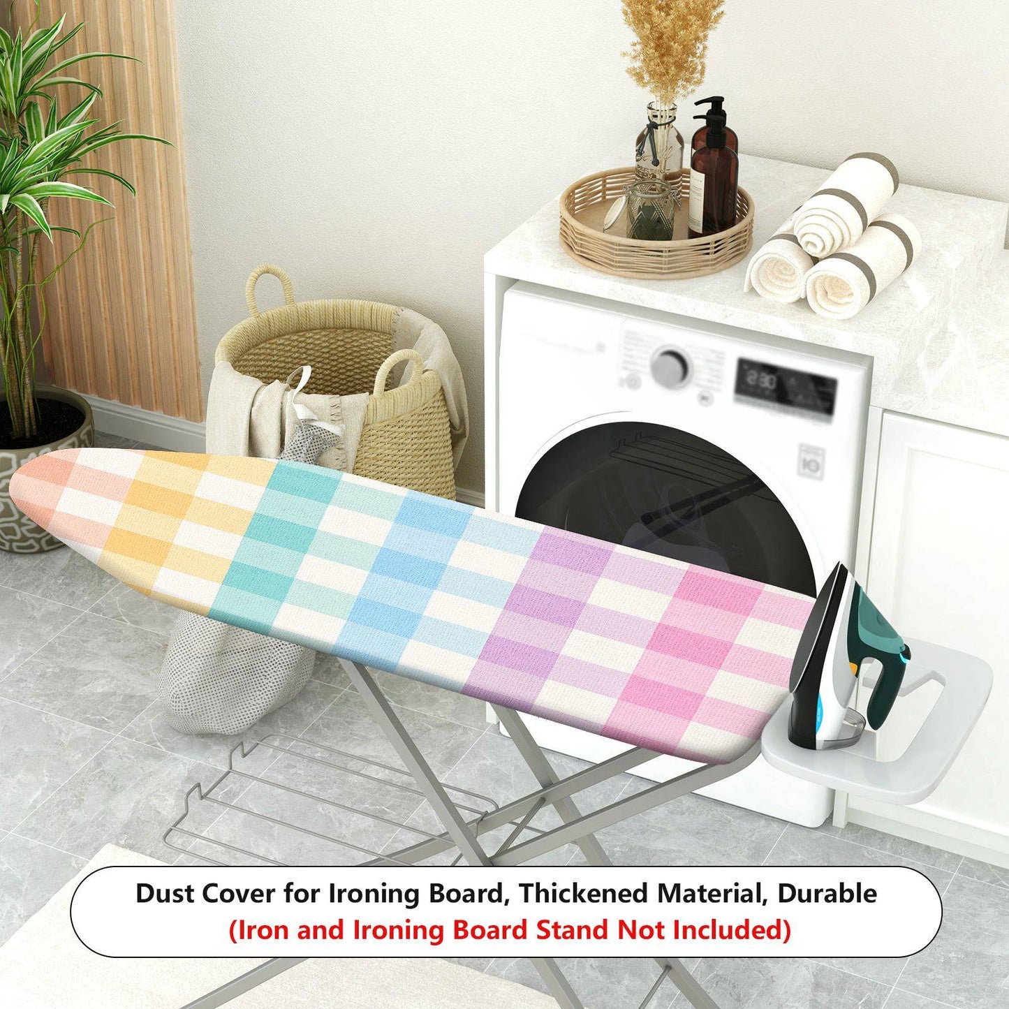 1-Piece Rainbow Plaid Colorful Checkered  Ironing Board Cover, Universal Size, Without Board