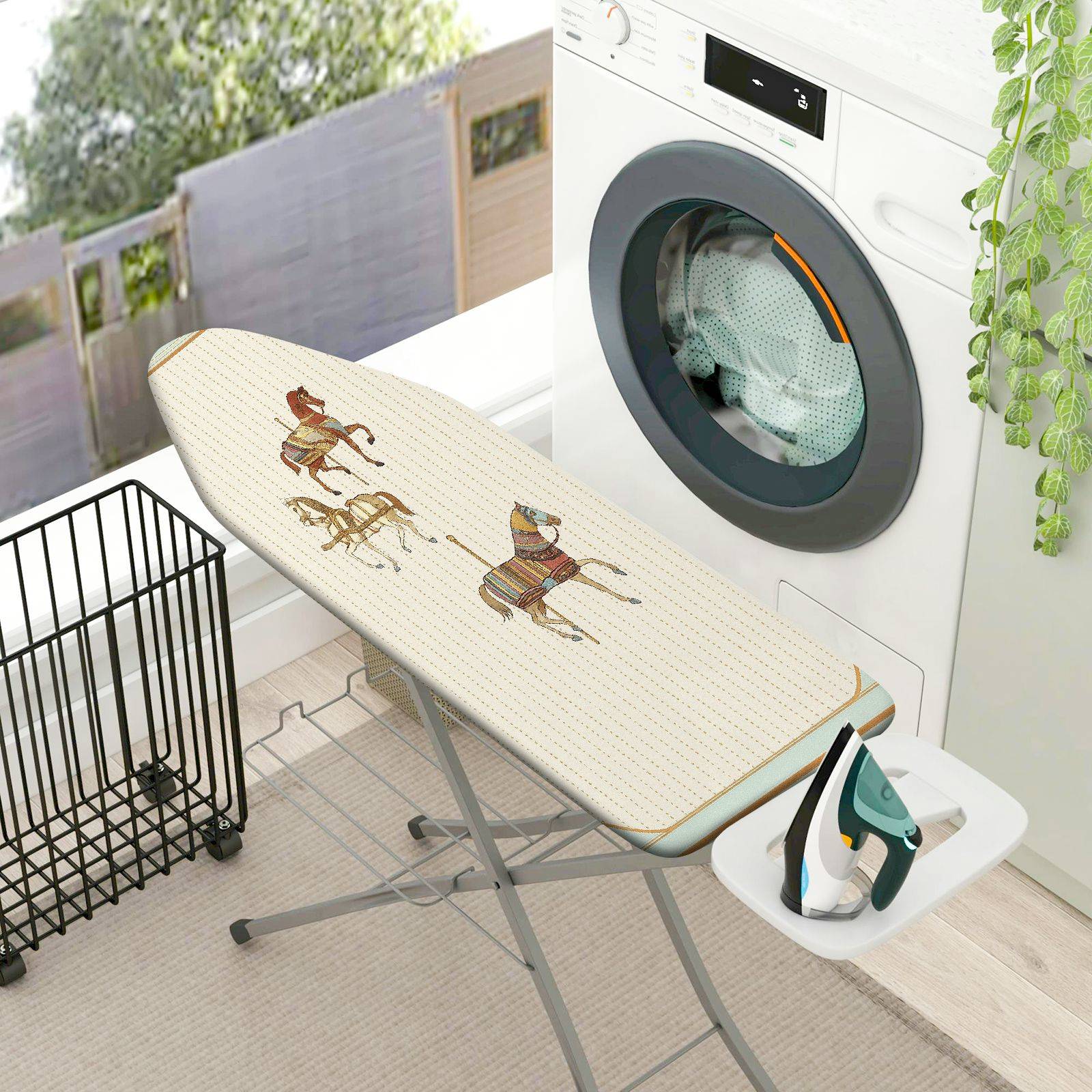1-Piece Horse Pattern Beige Embroidery  Ironing Board Cover, Universal Size, Without Board