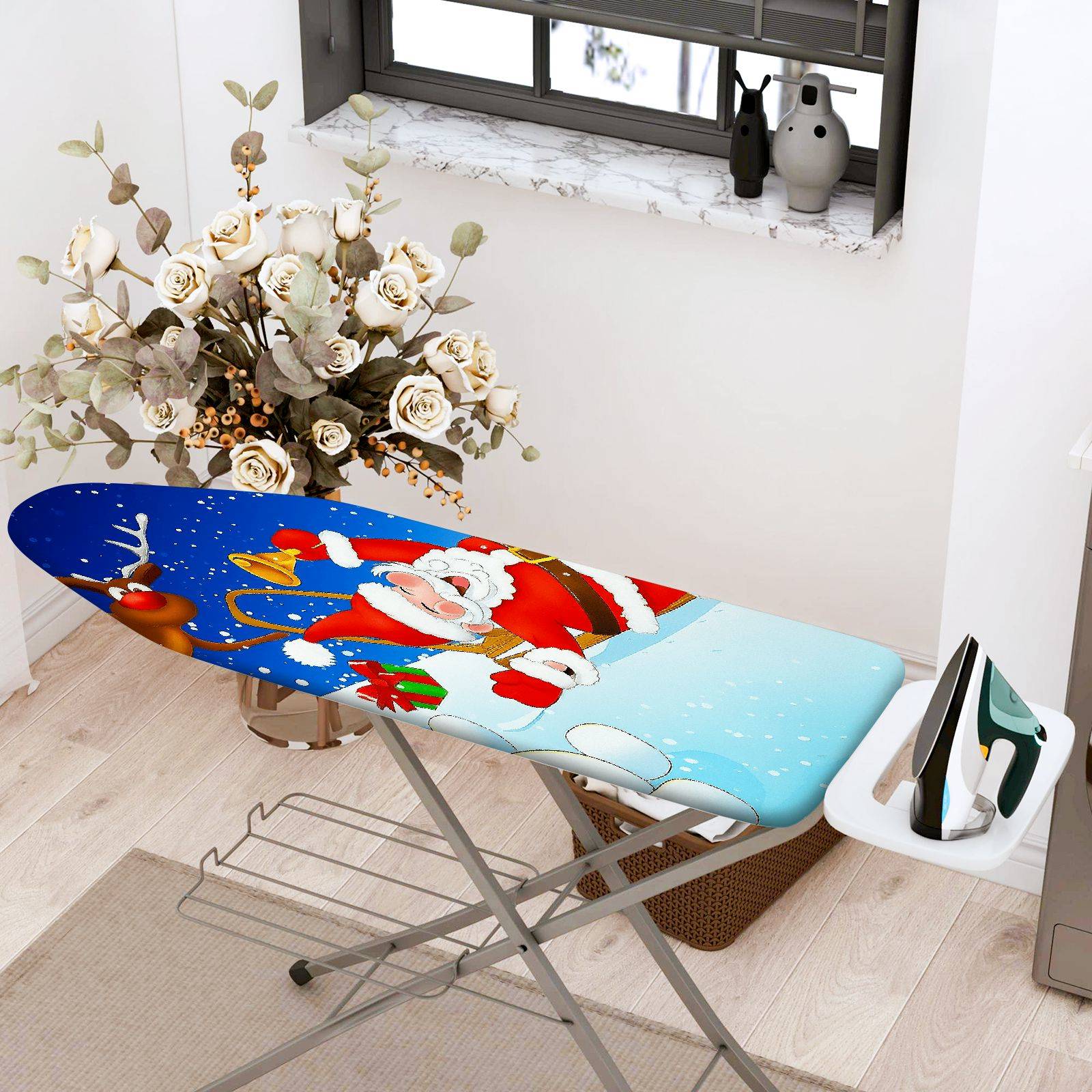 1-Piece Christmas Santa Reindeer Snow  Ironing Board Cover, Universal Size, Without Board