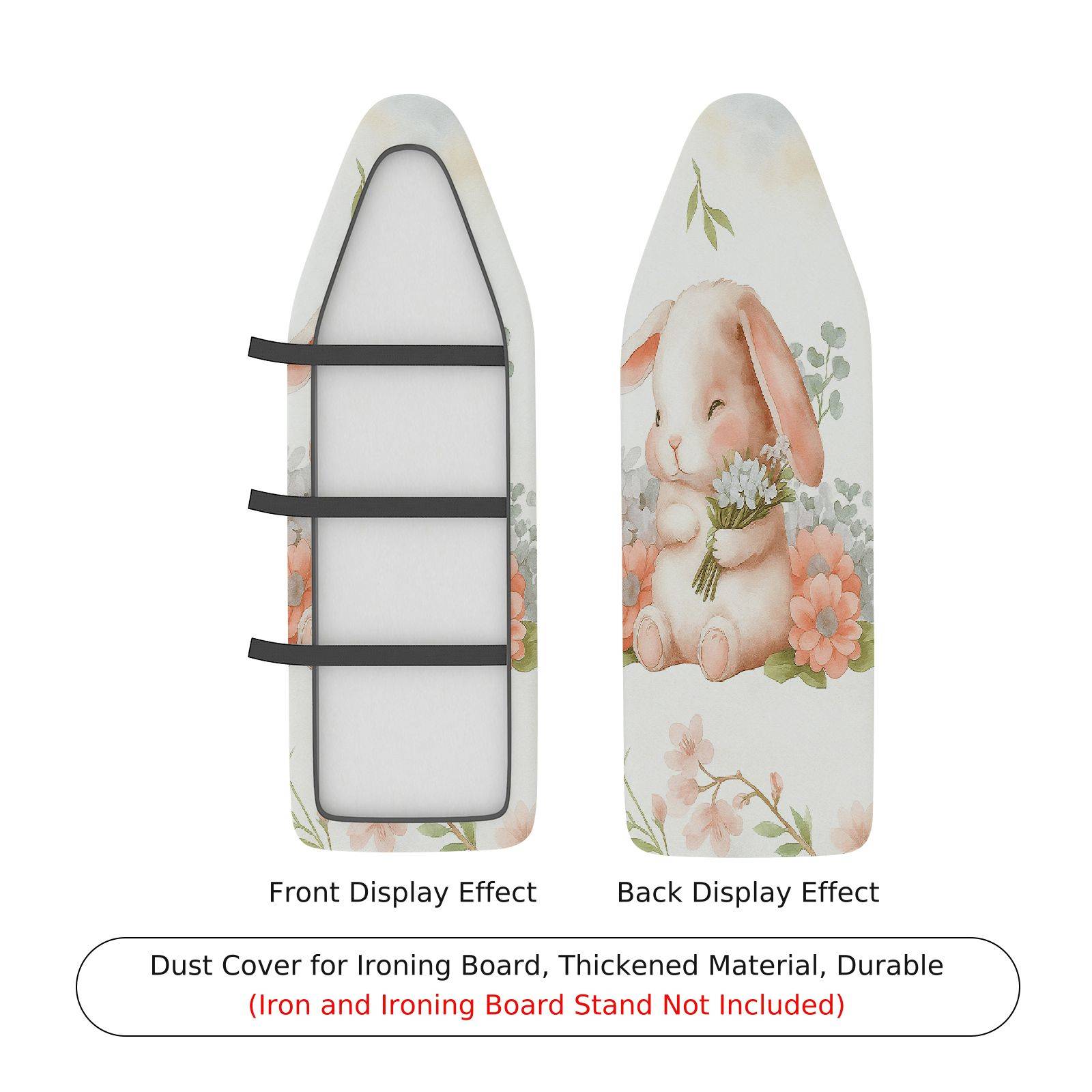 1-Piece Cute Bunny Floral Pastel  Ironing Board Cover, Universal Size, Without Board