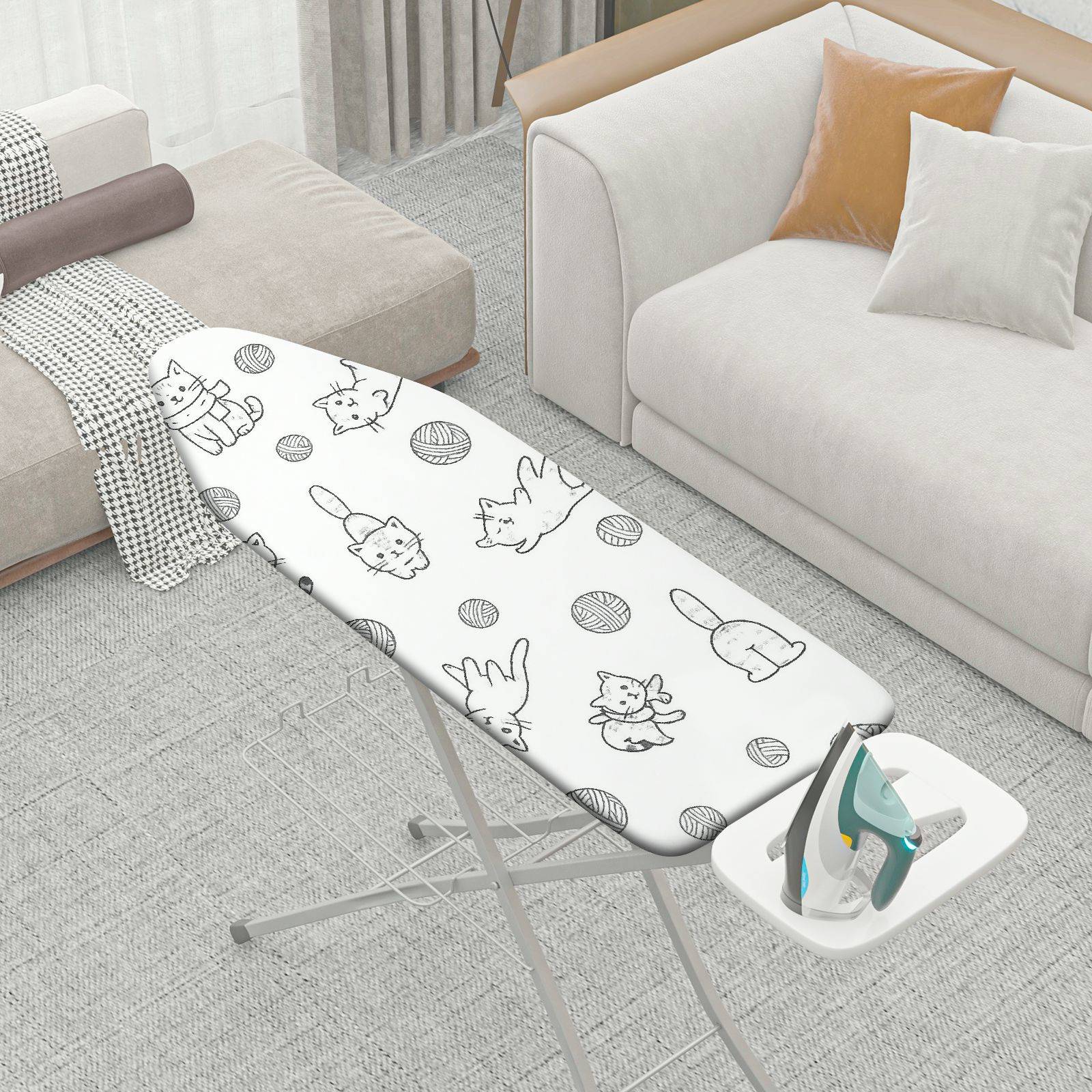 1-Piece Cat Yarn Fun  Ironing Board Cover, Universal Size, Without Board