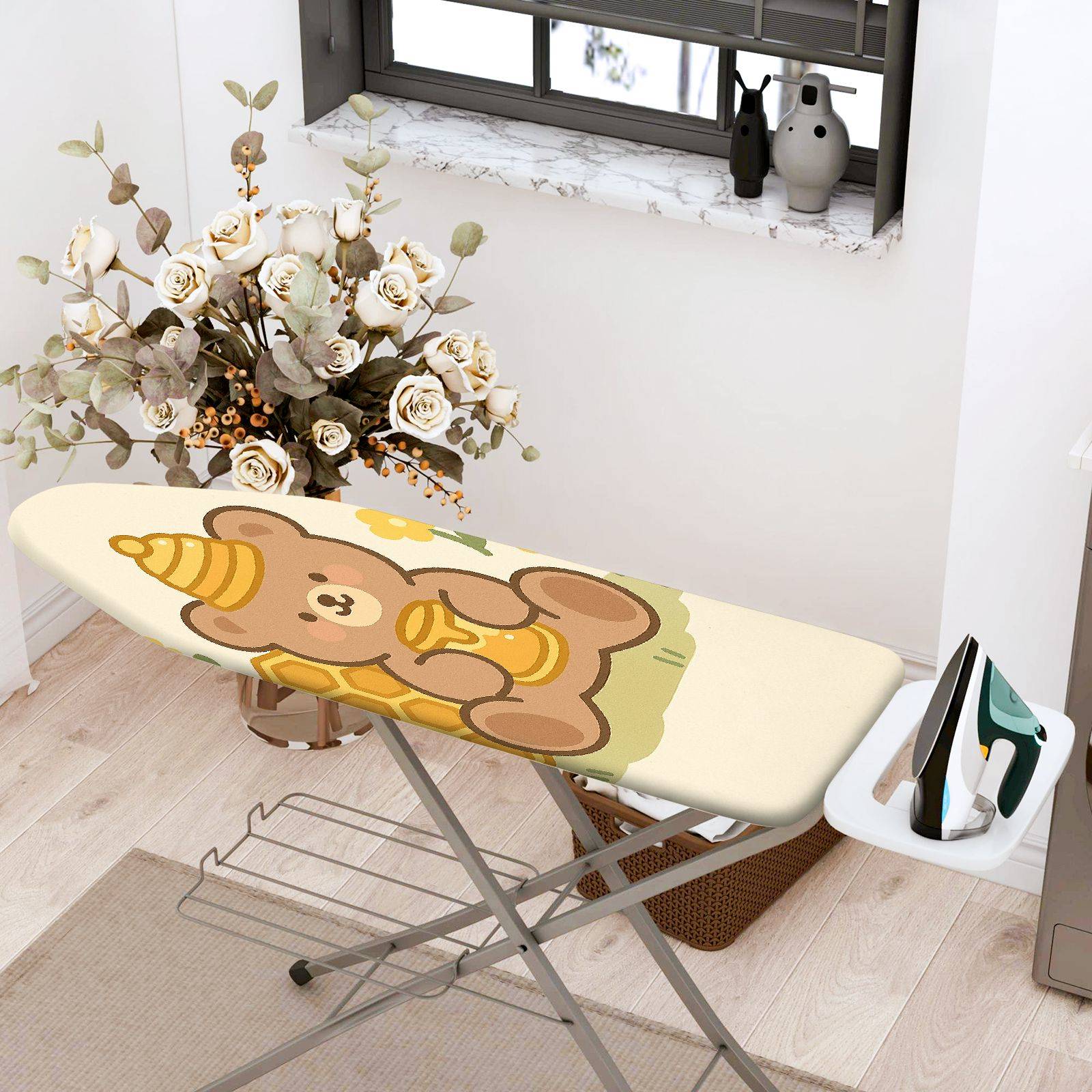 1-Piece Cute Bear Honey Floral  Ironing Board Cover, Universal Size, Without Board