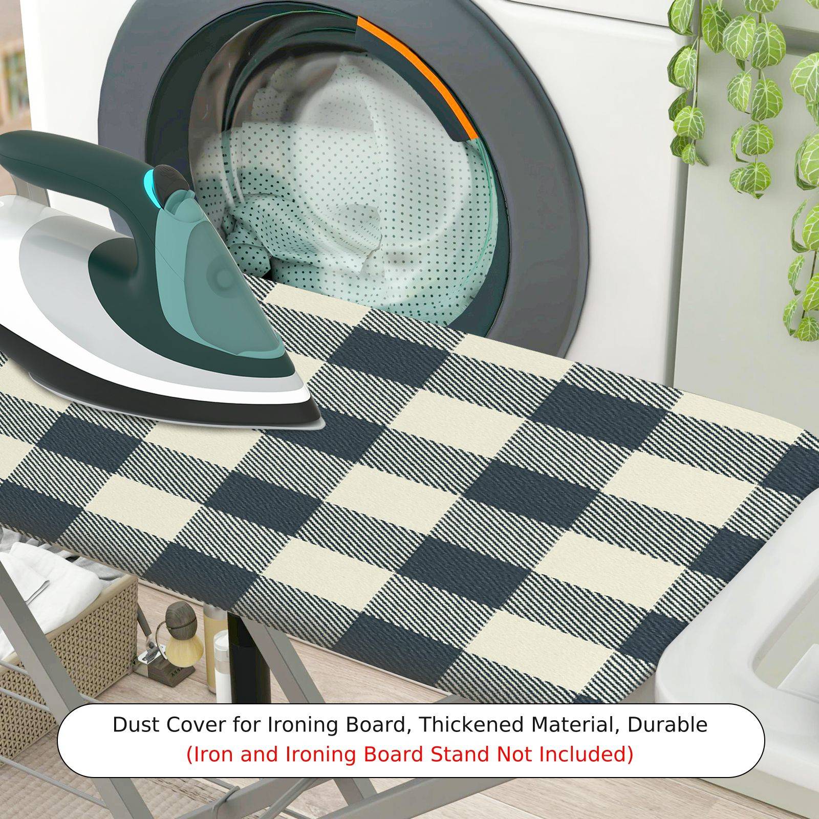 1-Piece Plaid Checkered Black  Ironing Board Cover, Universal Size, Without Board
