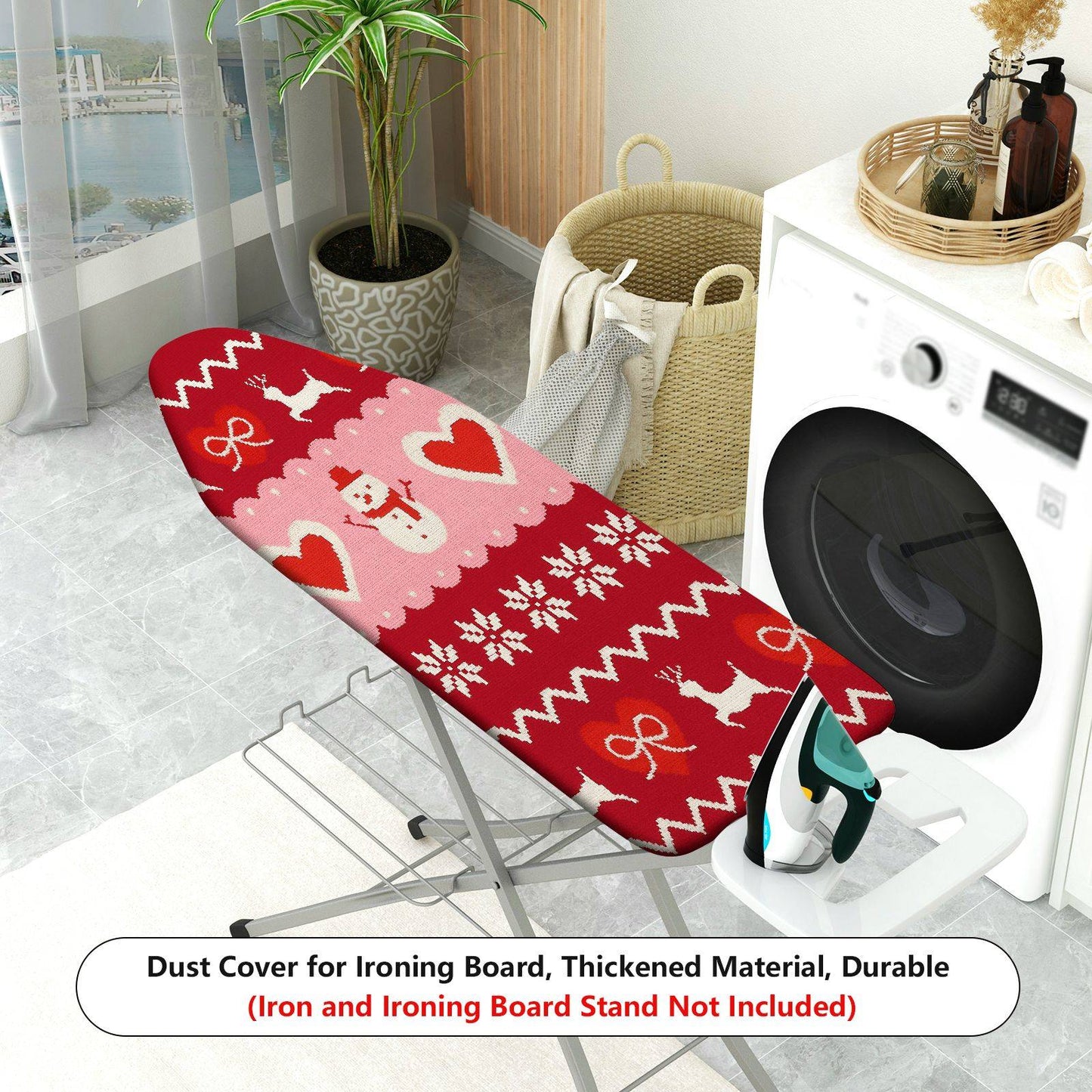 1-Piece Christmas Snowman Hearts  Ironing Board Cover, Universal Size, Without Board