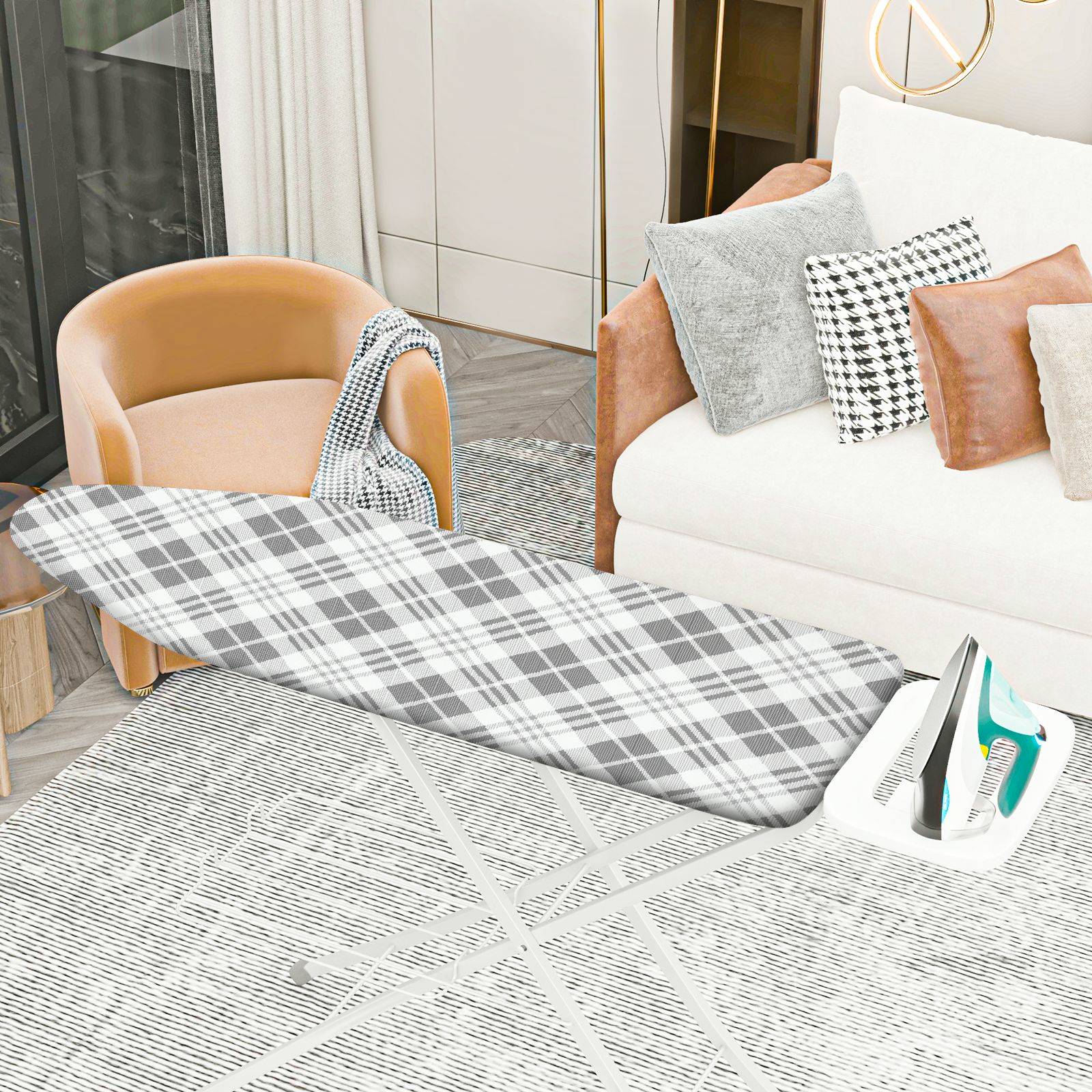 1-Piece Plaid Pattern Gray White Decorative  Ironing Board Cover, Universal Size, Without Board