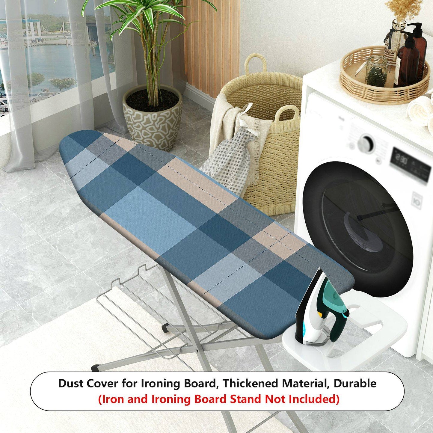 1-Piece Plaid Blue Checkered  Ironing Board Cover, Universal Size, Without Board